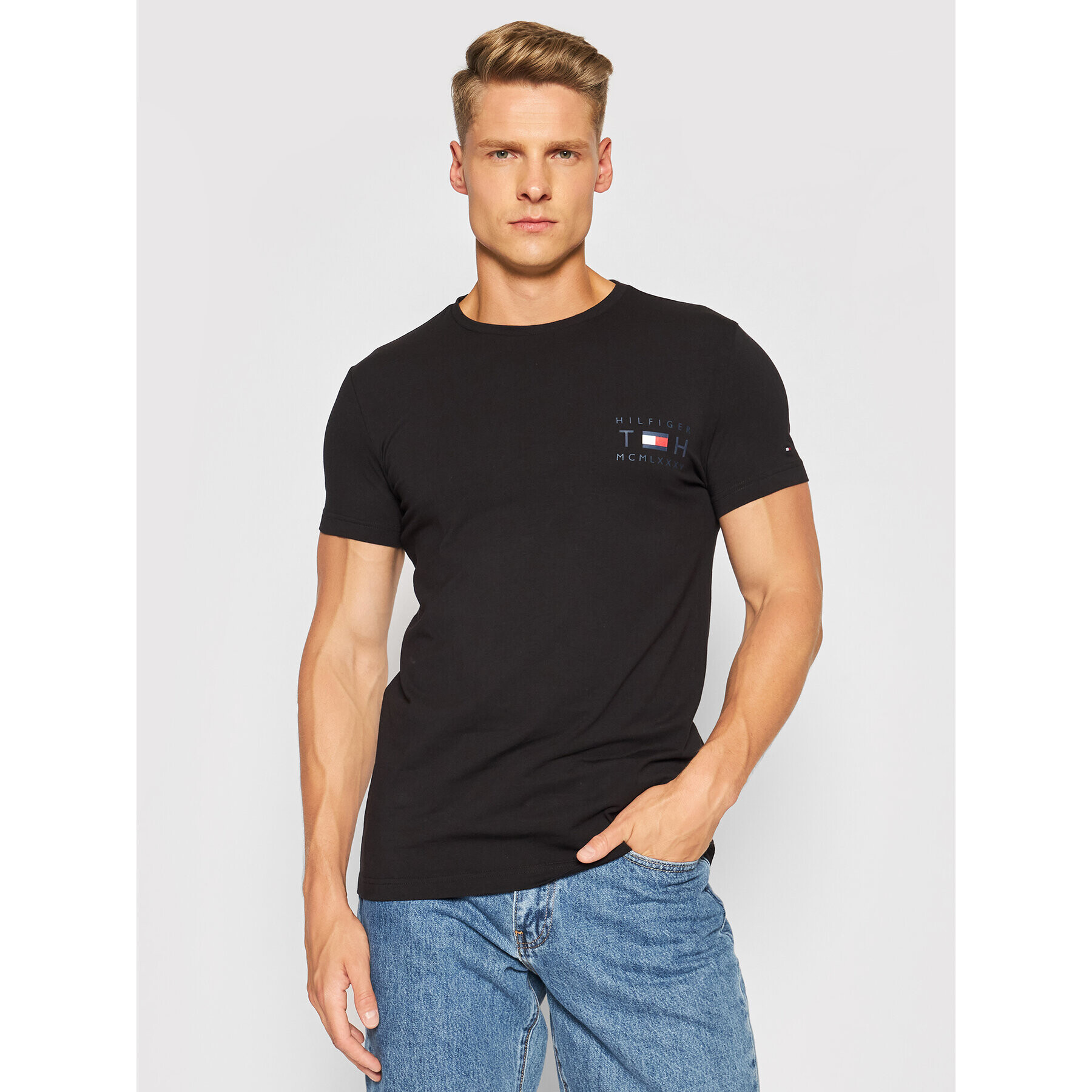 Tommy Hilfiger Тишърт Stretch Corp Tee MW0MW18737 Черен Slim Fit - Pepit.bg