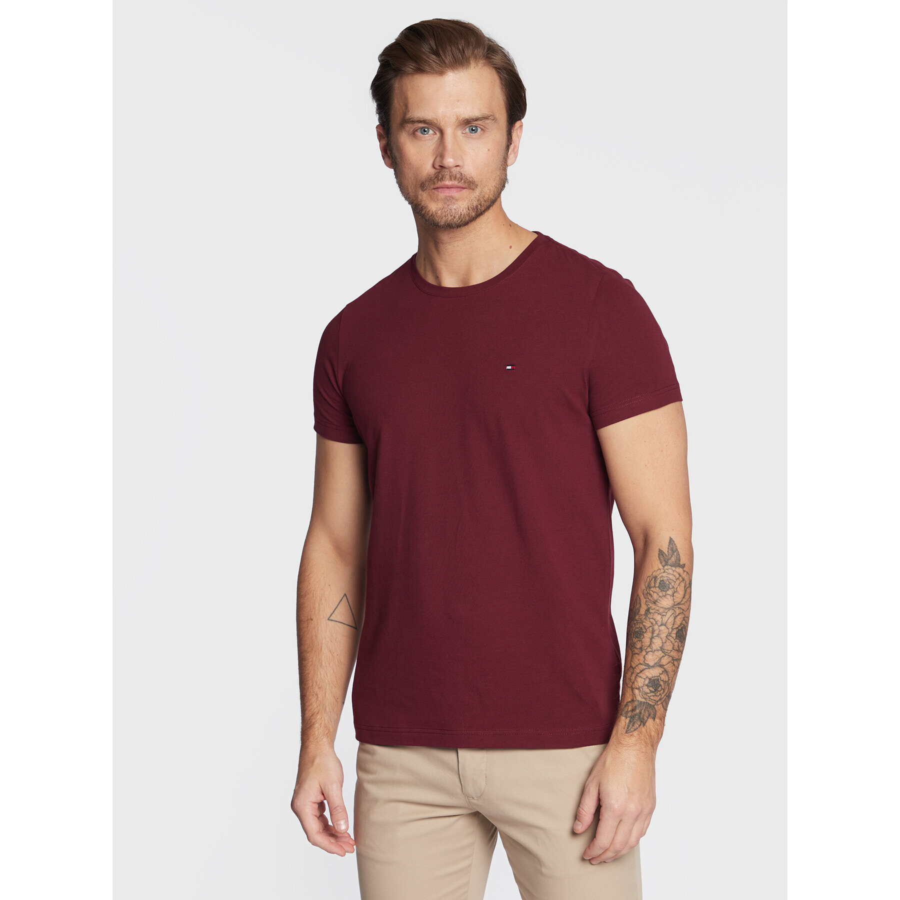 Tommy Hilfiger Тишърт Stretch MW0MW10800 Бордо Extra Slim Fit - Pepit.bg