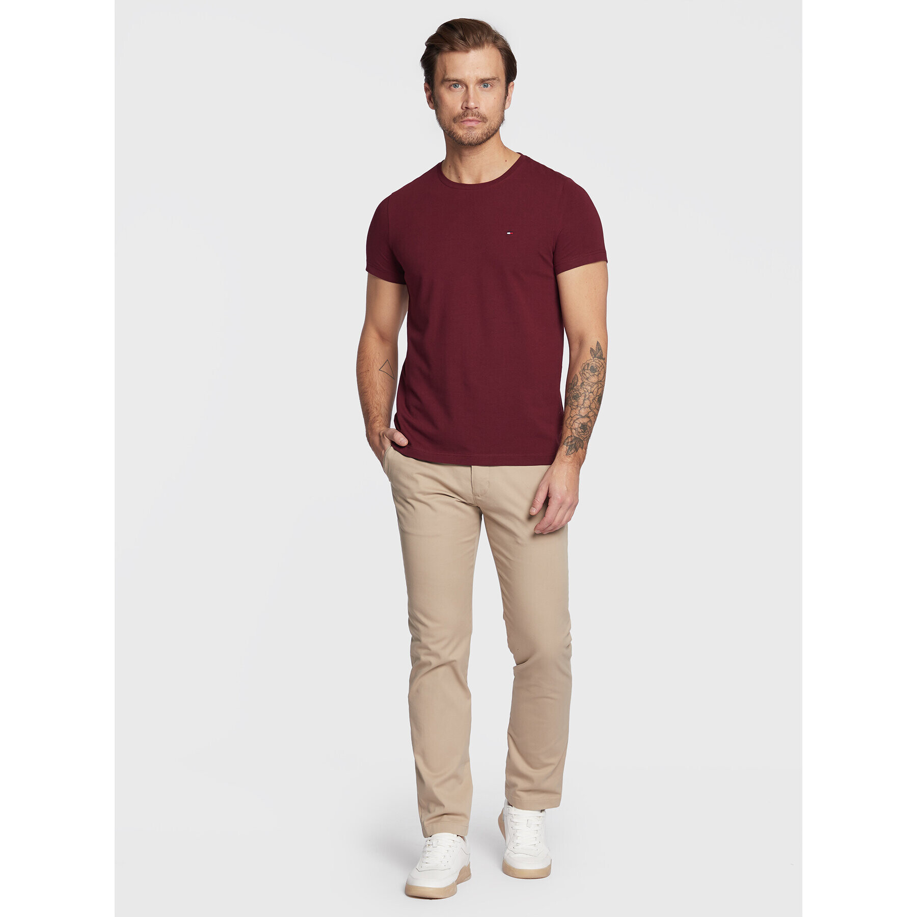 Tommy Hilfiger Тишърт Stretch MW0MW10800 Бордо Extra Slim Fit - Pepit.bg