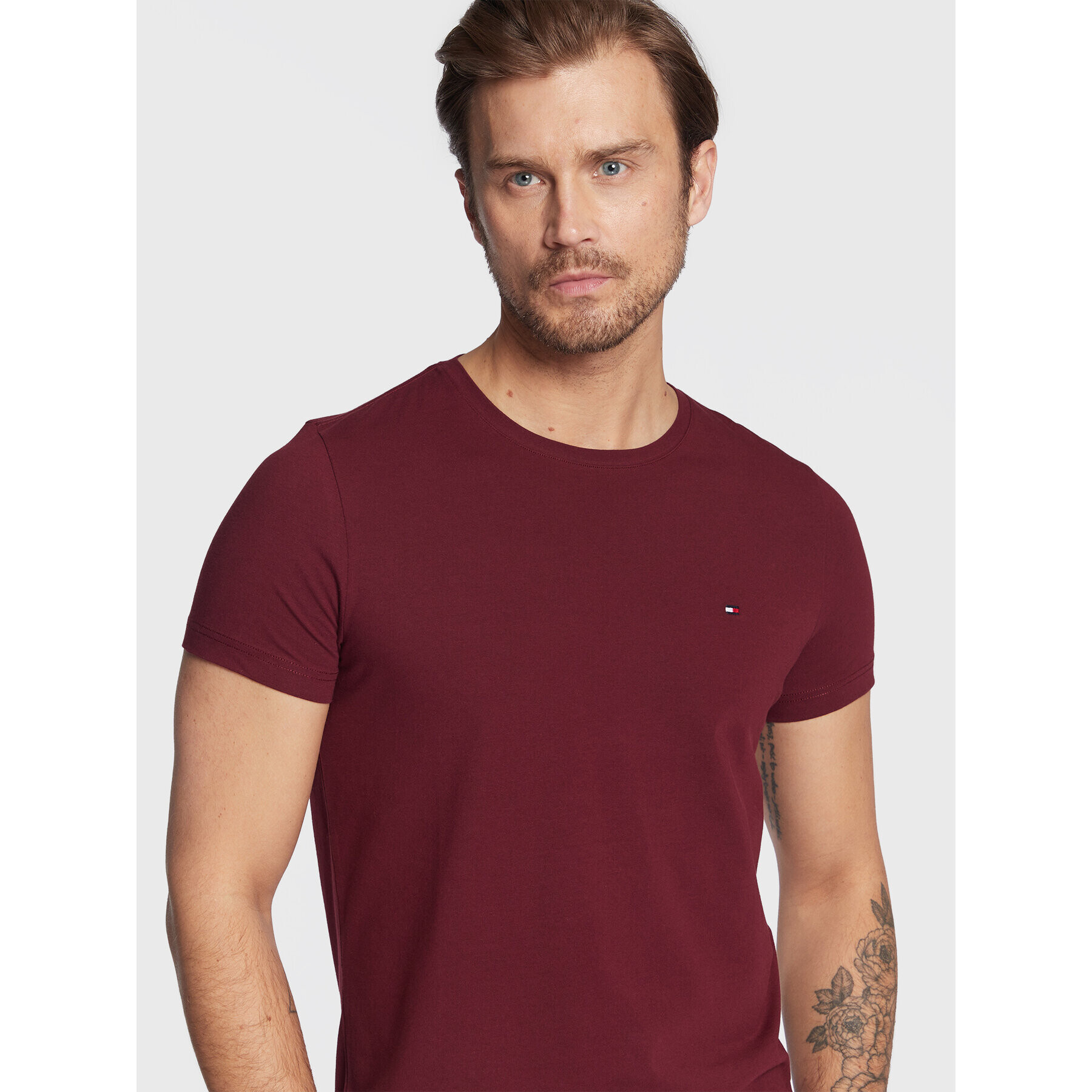 Tommy Hilfiger Тишърт Stretch MW0MW10800 Бордо Extra Slim Fit - Pepit.bg