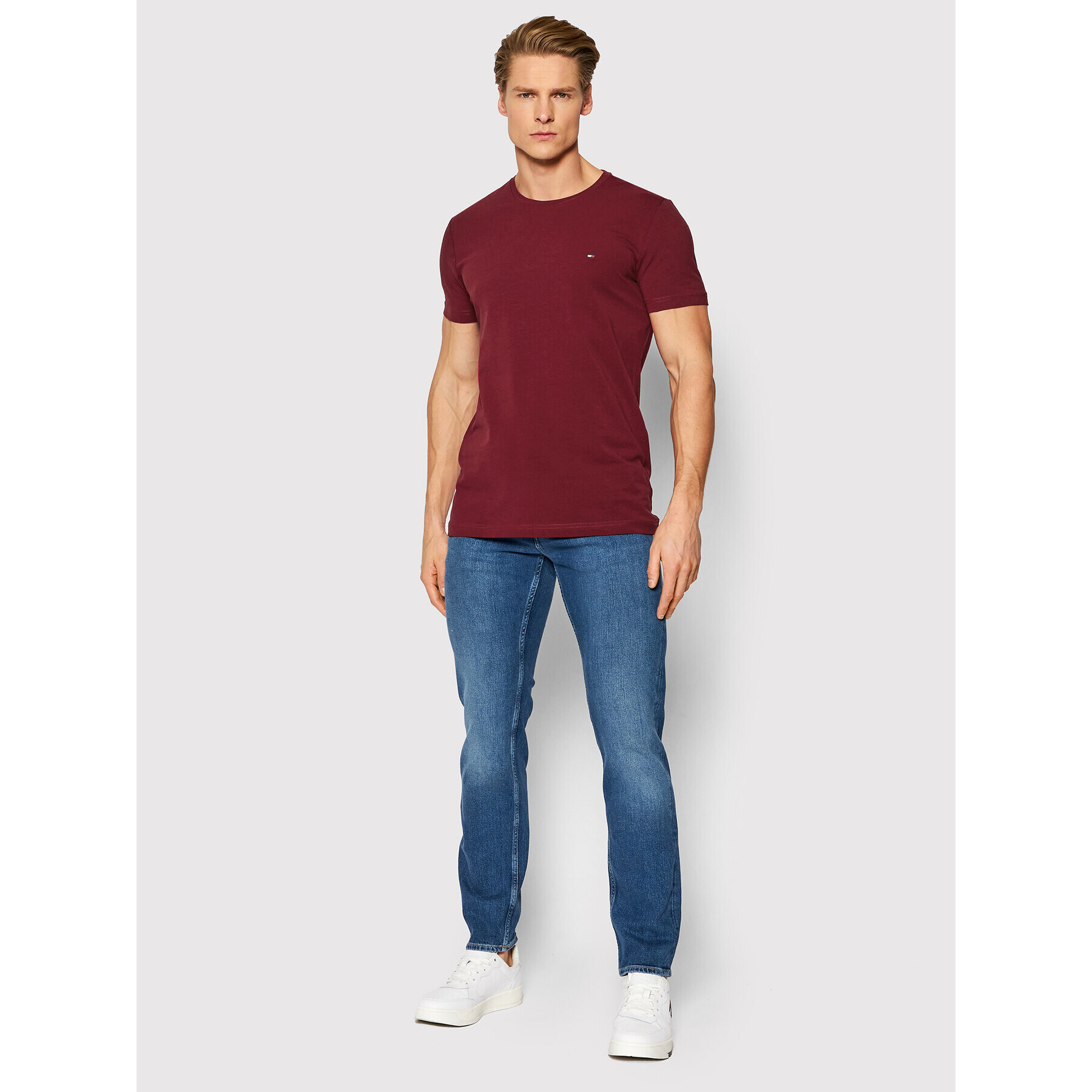 Tommy Hilfiger Тишърт Stretch MW0MW10800 Бордо Slim Fit - Pepit.bg