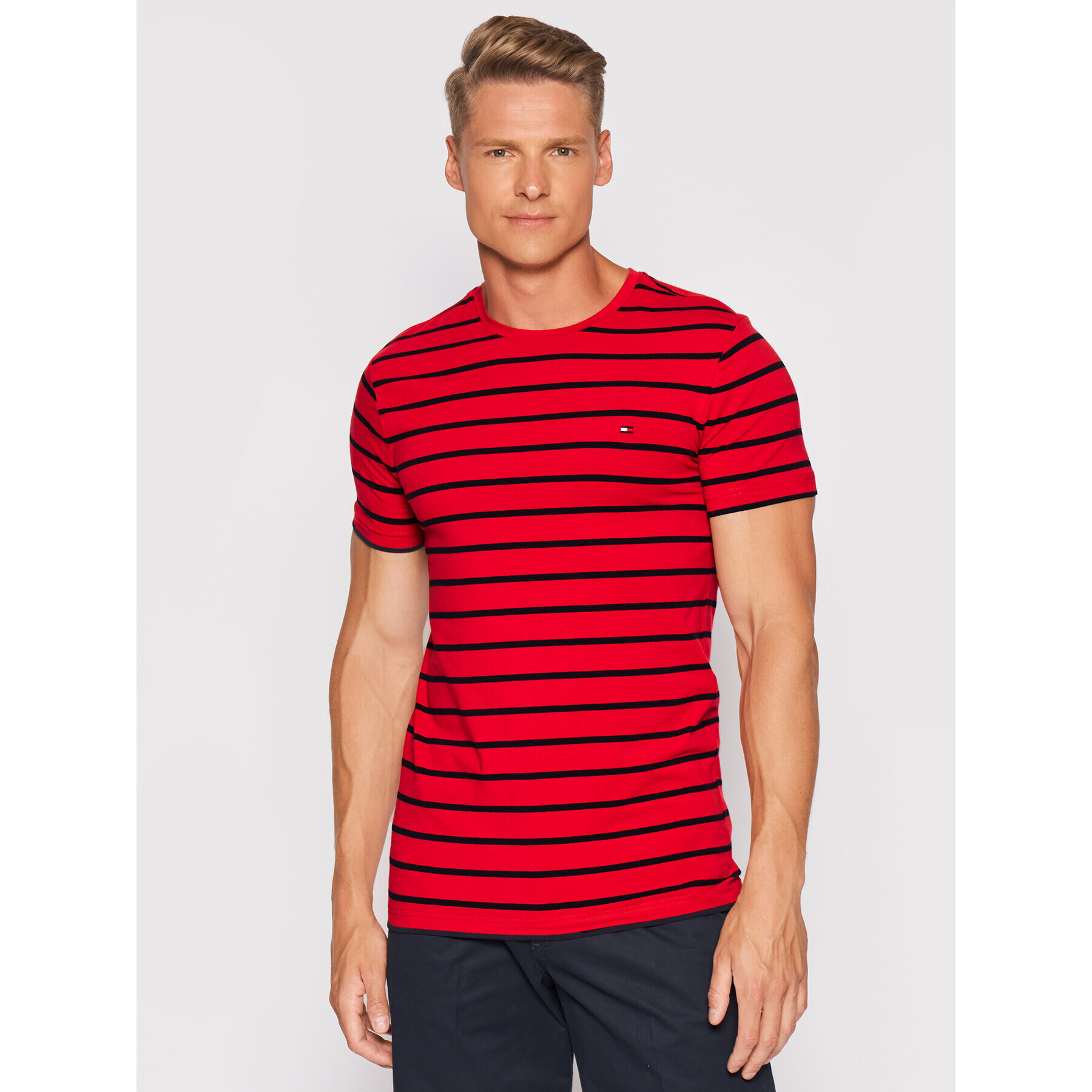 Tommy Hilfiger Тишърт Stretch MW0MW10800 Червен Slim Fit - Pepit.bg