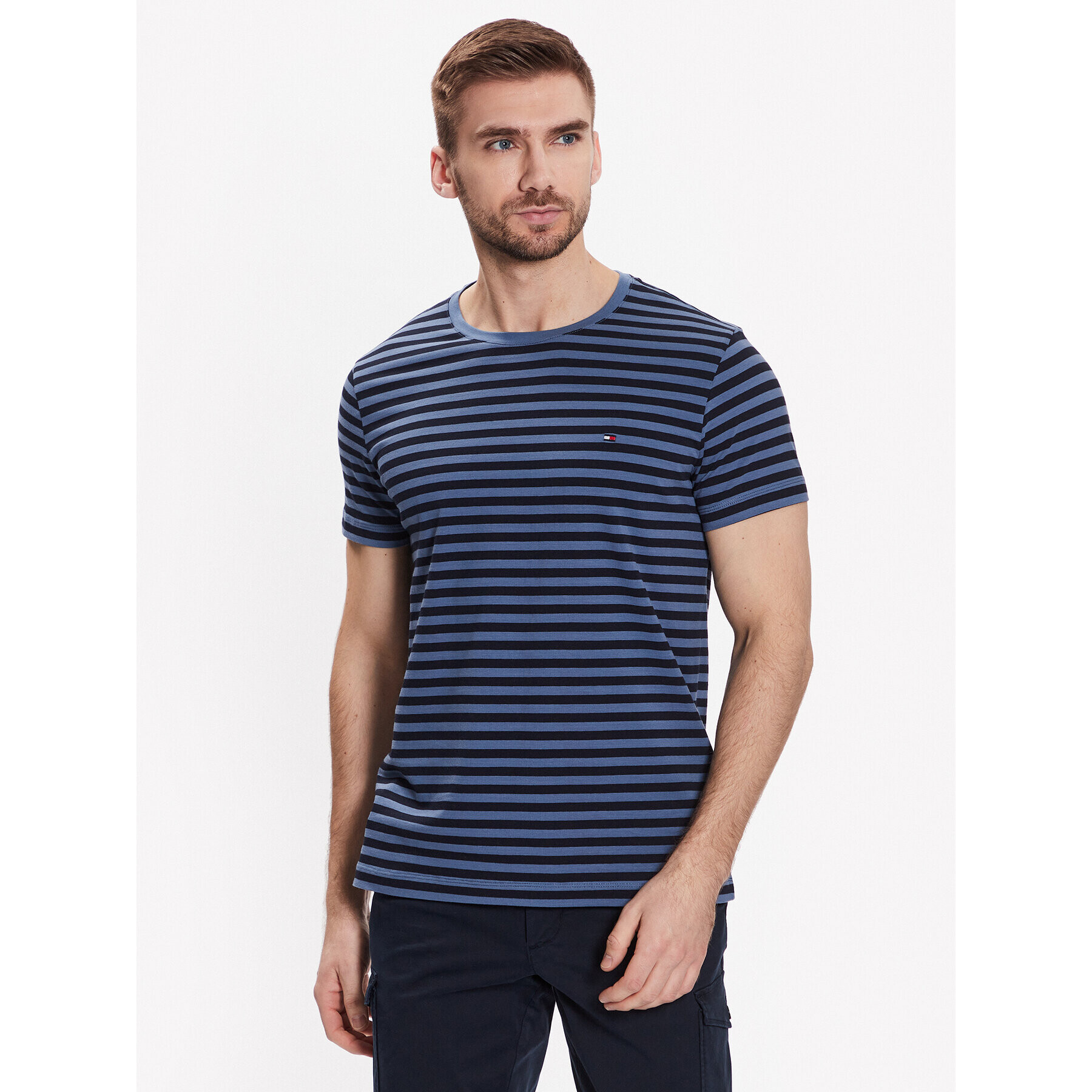 Tommy Hilfiger Тишърт Stretch MW0MW10800 Тъмносин Slim Fit - Pepit.bg