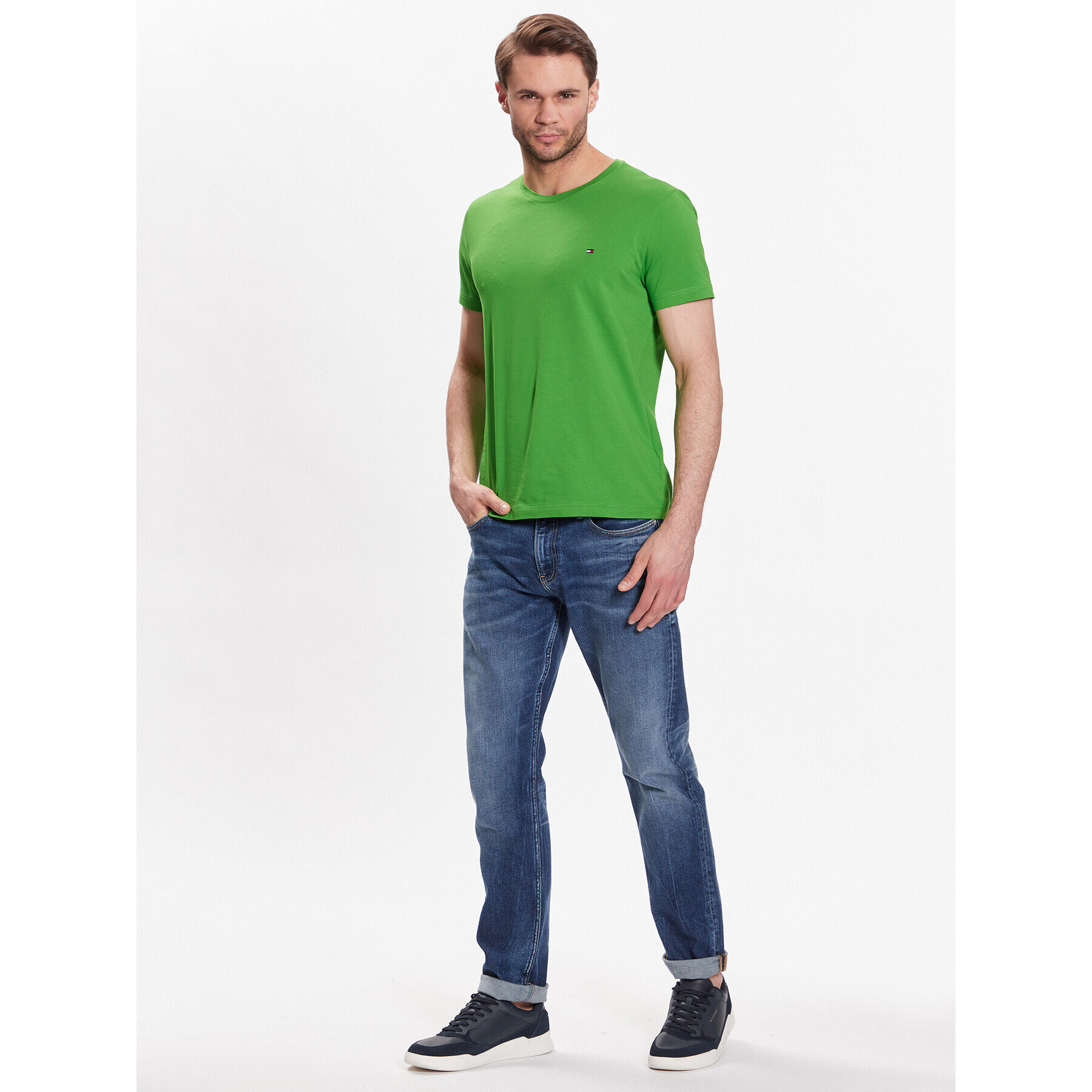 Tommy Hilfiger Тишърт Stretch MW0MW10800 Зелен Extra Slim Fit - Pepit.bg