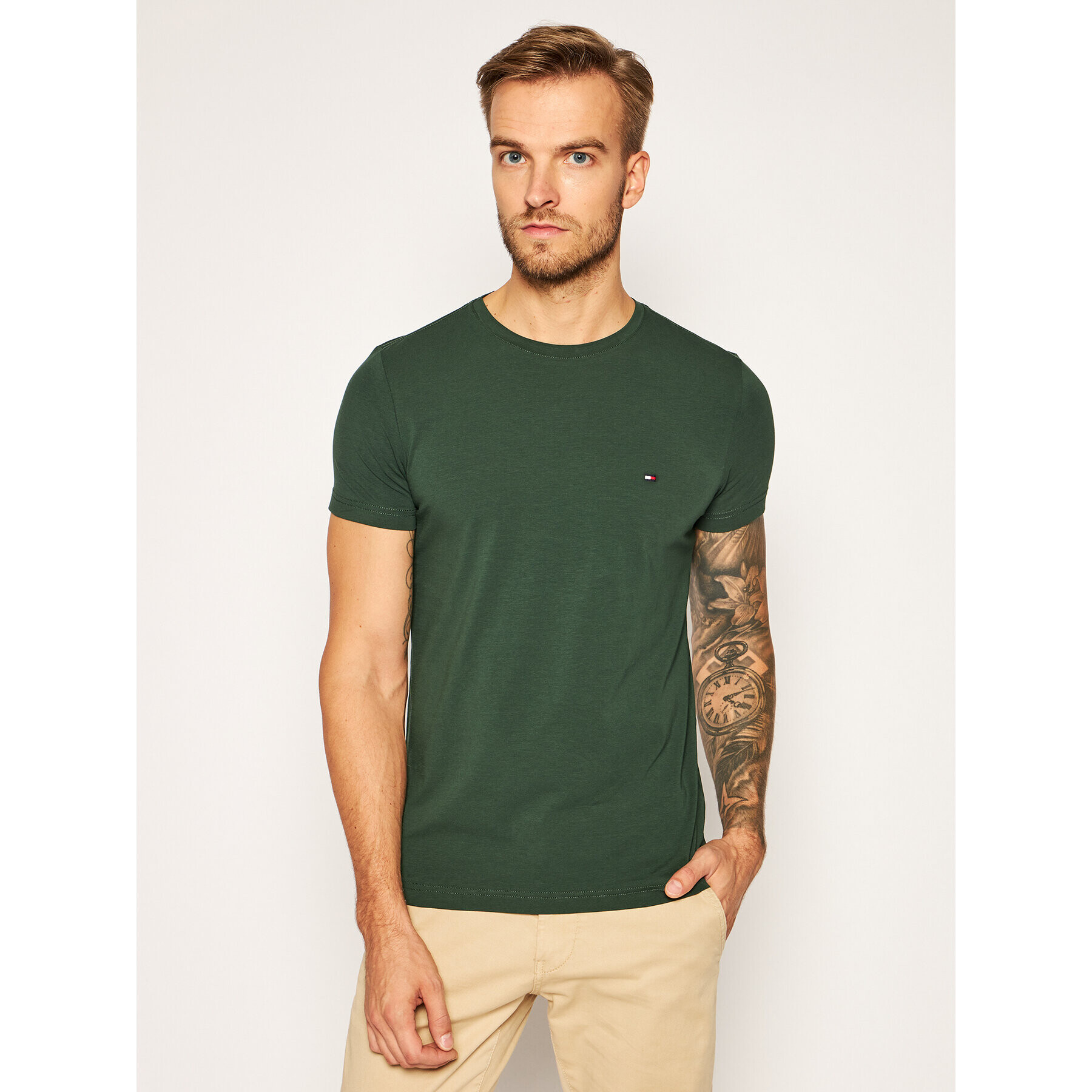 Tommy Hilfiger Тишърт Stretch Tee MW0MW10800 Зелен Slim Fit - Pepit.bg