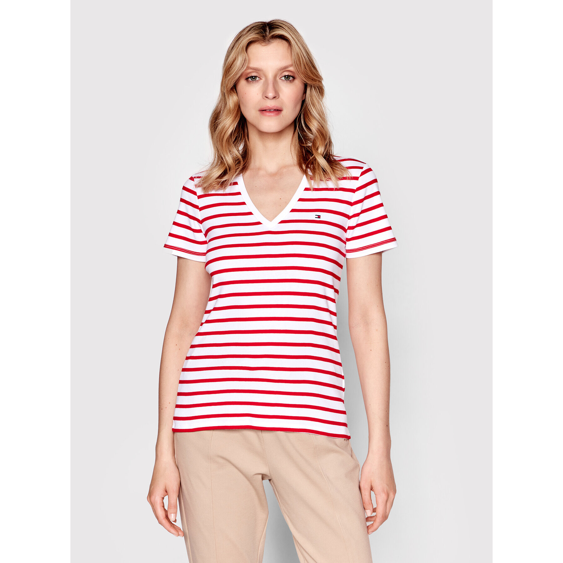 Tommy Hilfiger Тишърт Stripe WW0WW27725 Червен Slim Fit - Pepit.bg