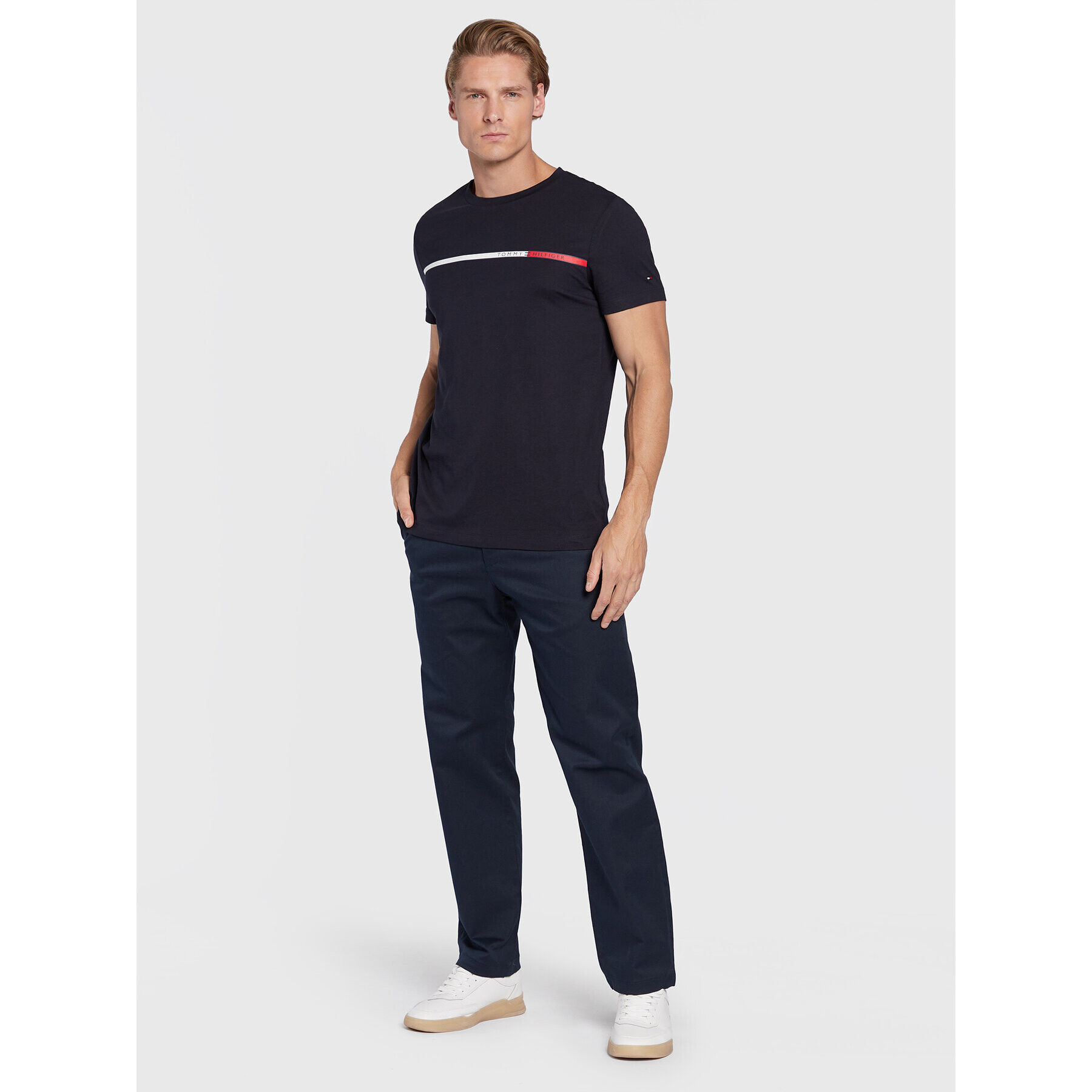 Tommy Hilfiger Тишърт Two Tone Chest Stripe MW0MW27912 Тъмносин Slim Fit - Pepit.bg