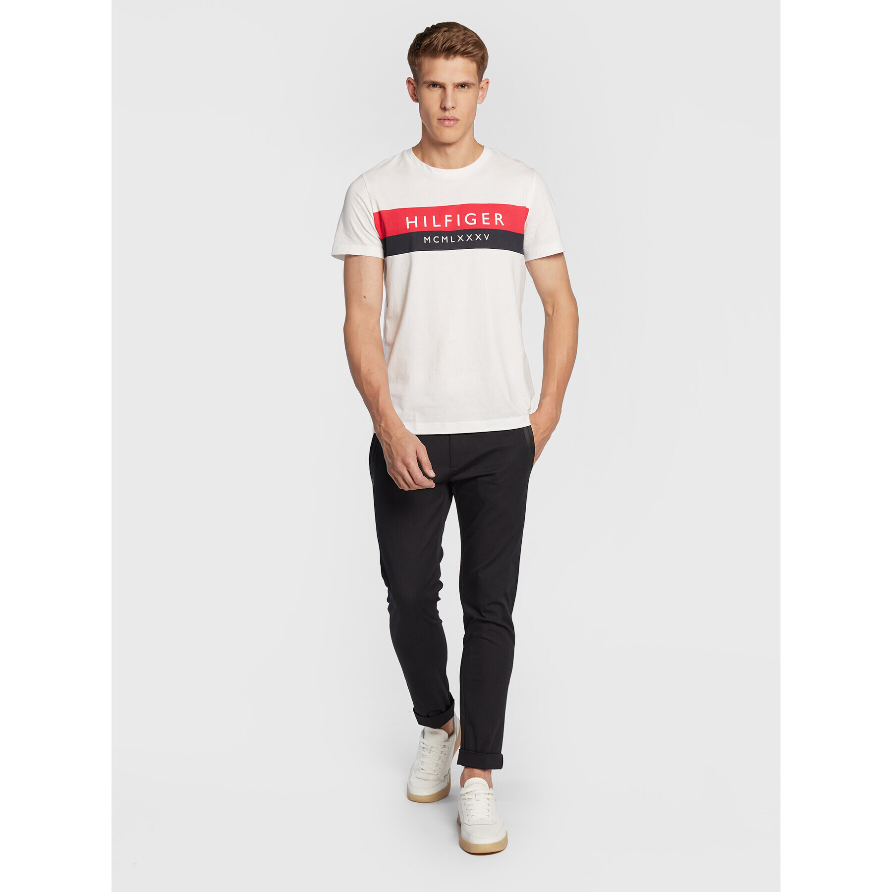 Tommy Hilfiger Тишърт Two Tone MW0MW28222 Бял Slim Fit - Pepit.bg