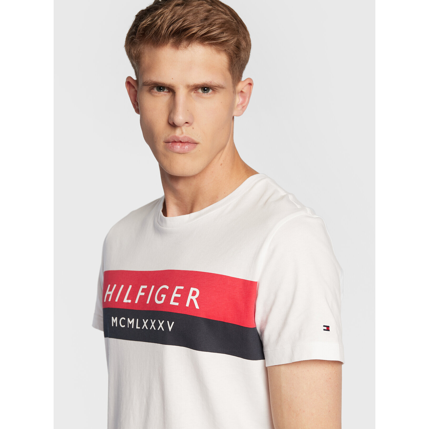 Tommy Hilfiger Тишърт Two Tone MW0MW28222 Бял Slim Fit - Pepit.bg