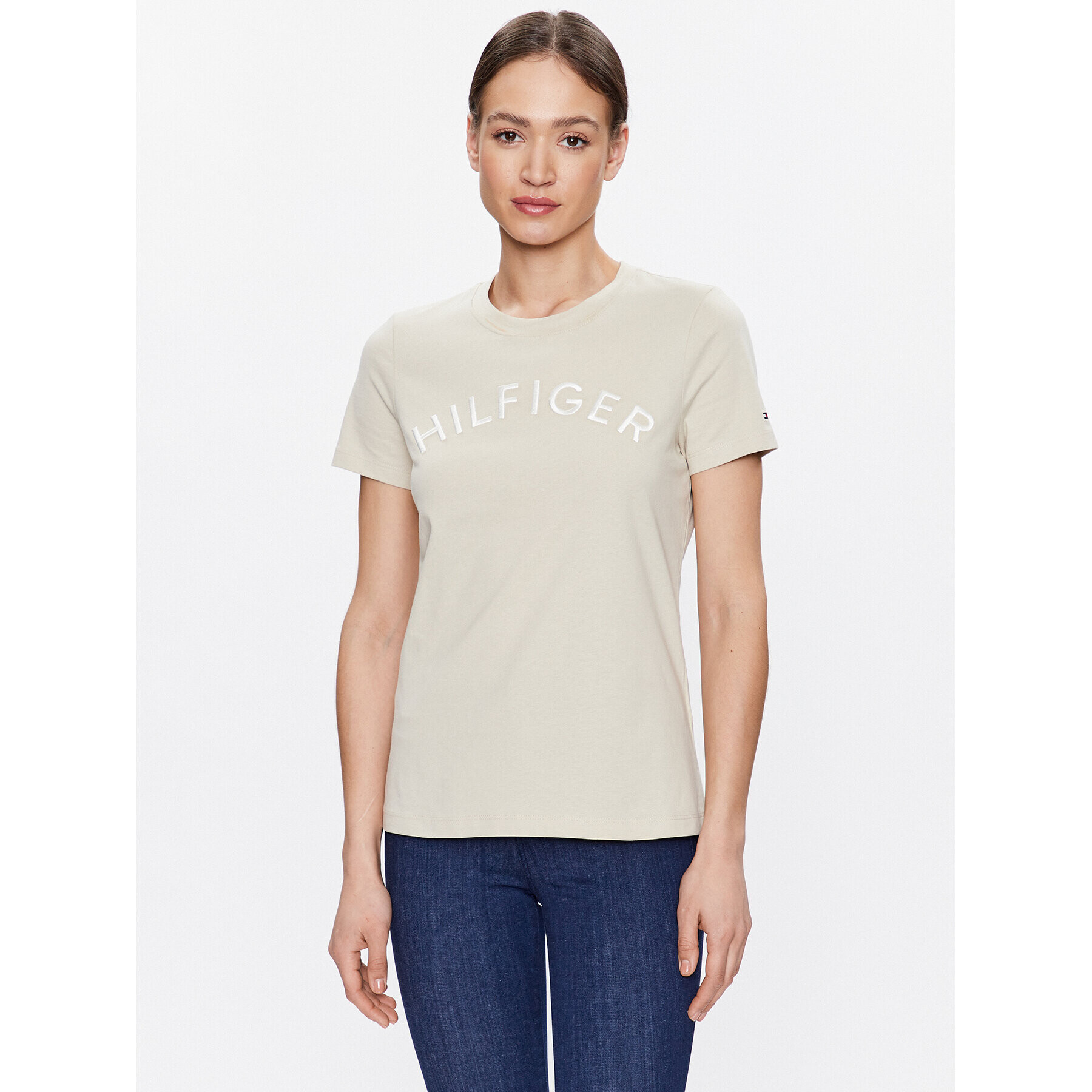 Tommy Hilfiger Тишърт WW0WW37864 Бежов Regular Fit - Pepit.bg