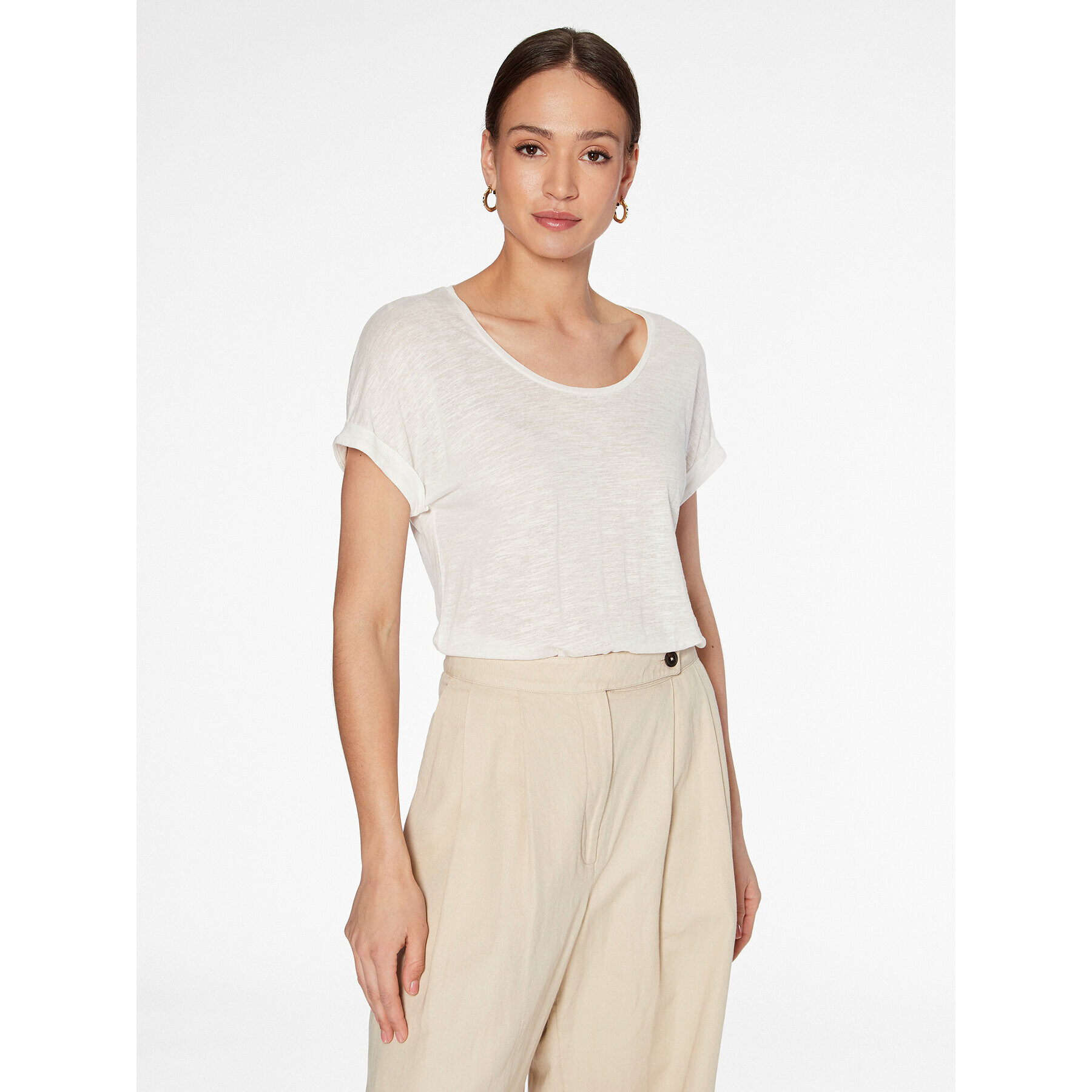 Tommy Hilfiger Тишърт WW0WW37878 Екрю Regular Fit - Pepit.bg