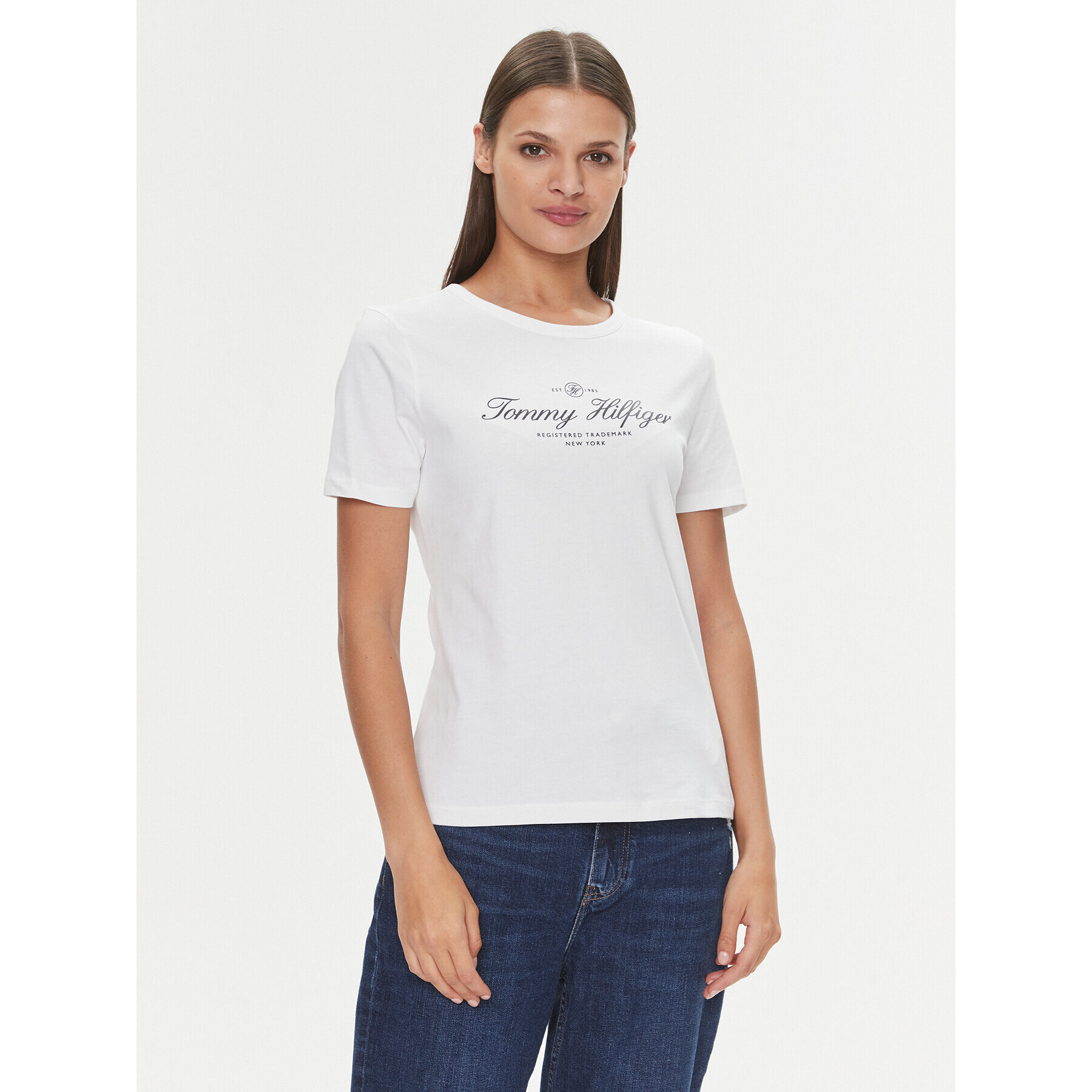 Tommy Hilfiger Тишърт WW0WW40526 Бял Slim Fit - Pepit.bg