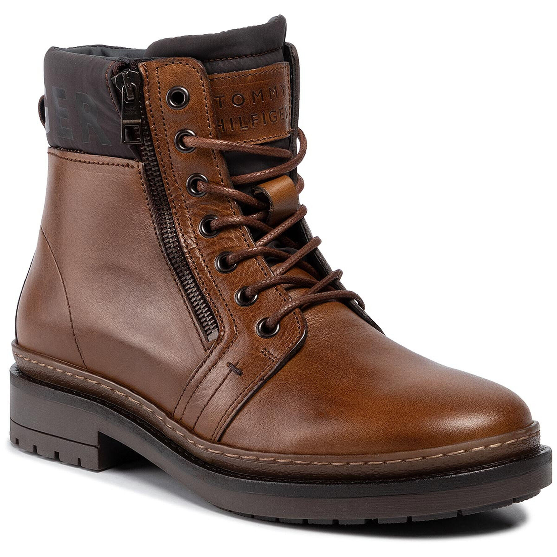 Tommy Hilfiger Туристически oбувки Textured Leather Mix Boot FM0FM02418 Кафяв - Pepit.bg