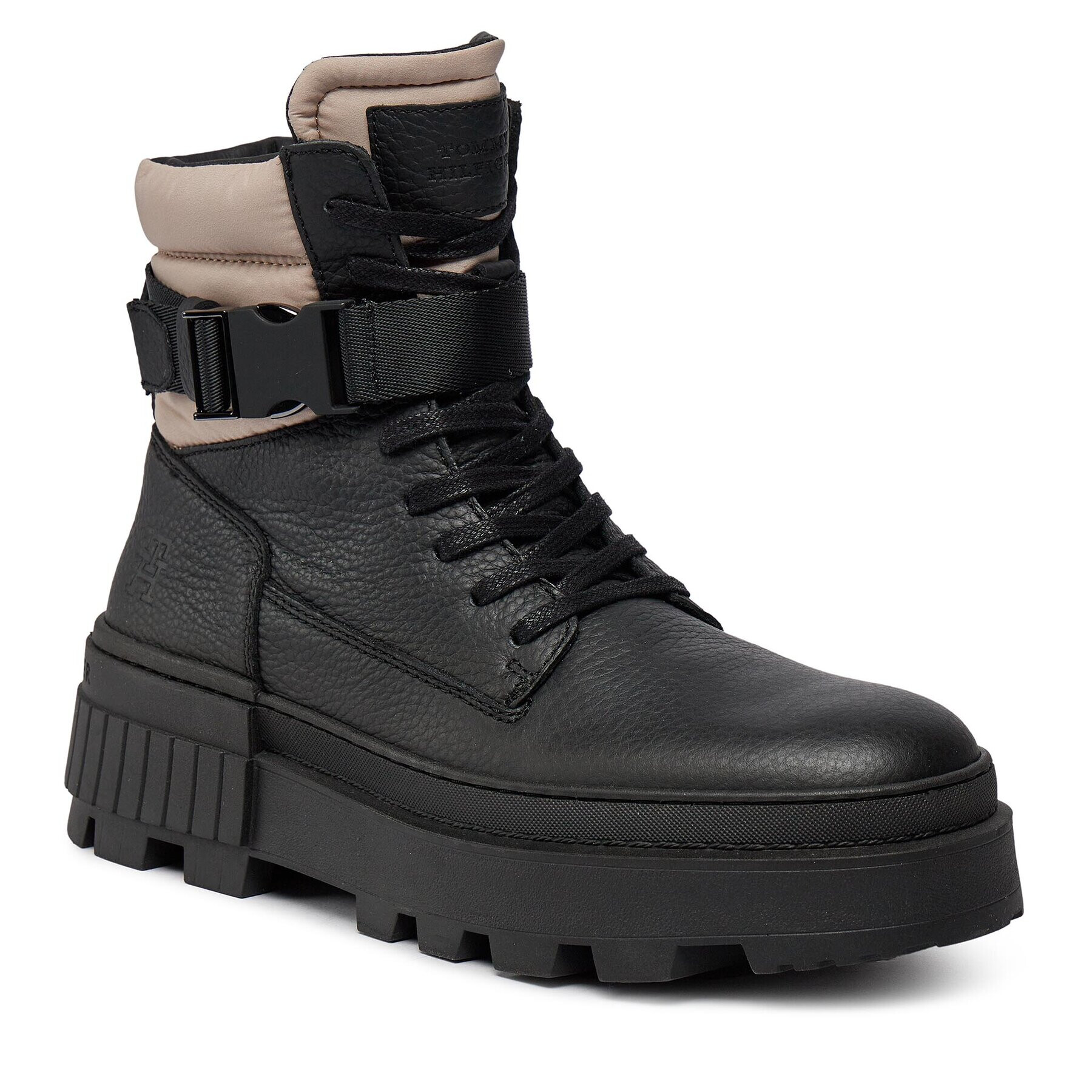 Tommy Hilfiger Туристически oбувки Th Elevated Chunky Lth Bkle Boot FM0FM04909 Черен - Pepit.bg