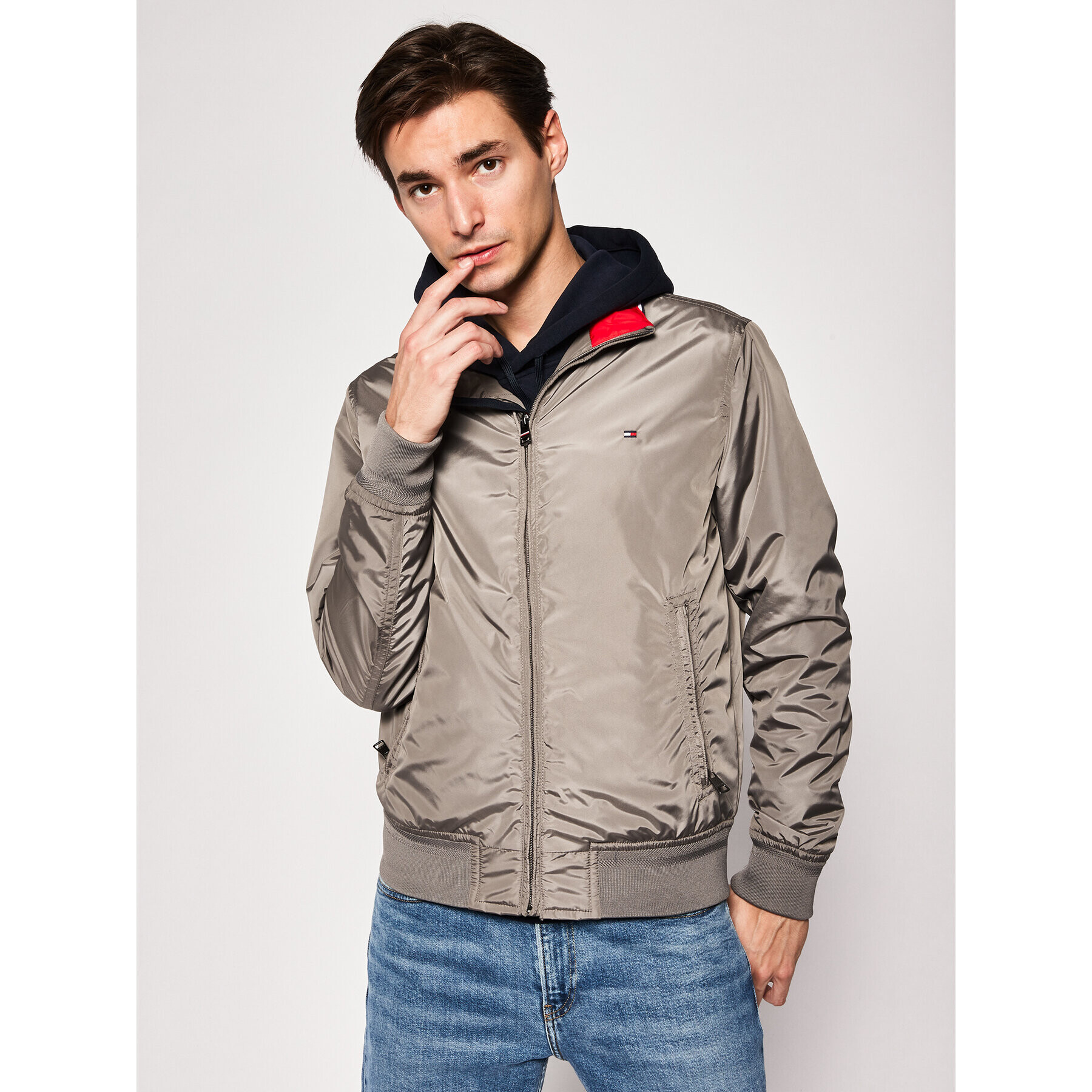 Tommy Hilfiger Яке бомбър Stripe Rib MW0MW12230 Сив Regular Fit - Pepit.bg