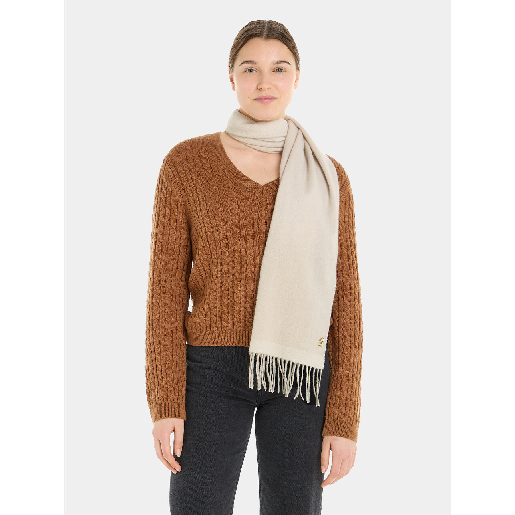 Tommy Hilfiger Зимен шал Cashmere Chic Woven Scarf AW0AW15344 Бежов - Pepit.bg