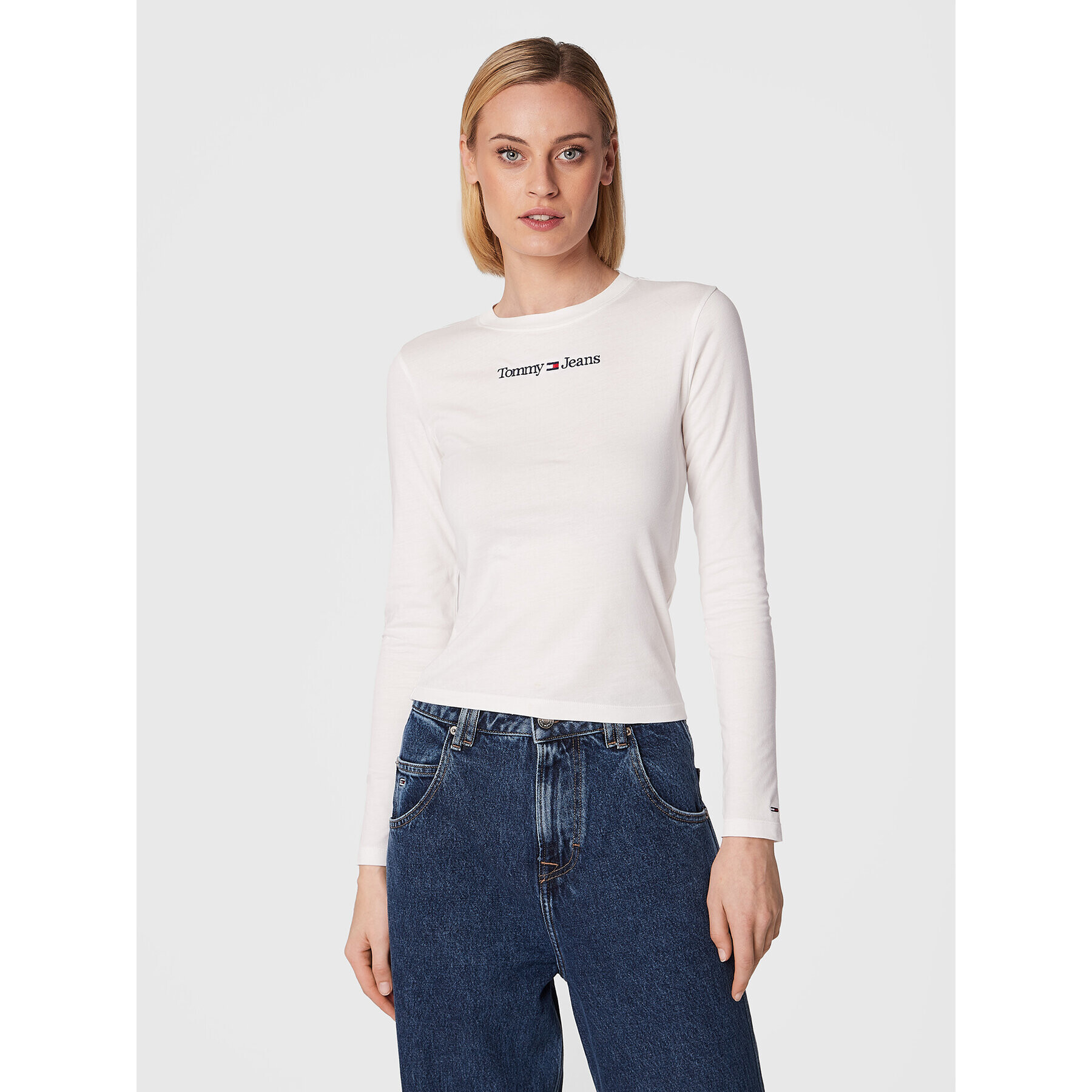 Tommy Jeans Блуза Baby Serif Linear DW0DW14363 Бял Regular Fit - Pepit.bg