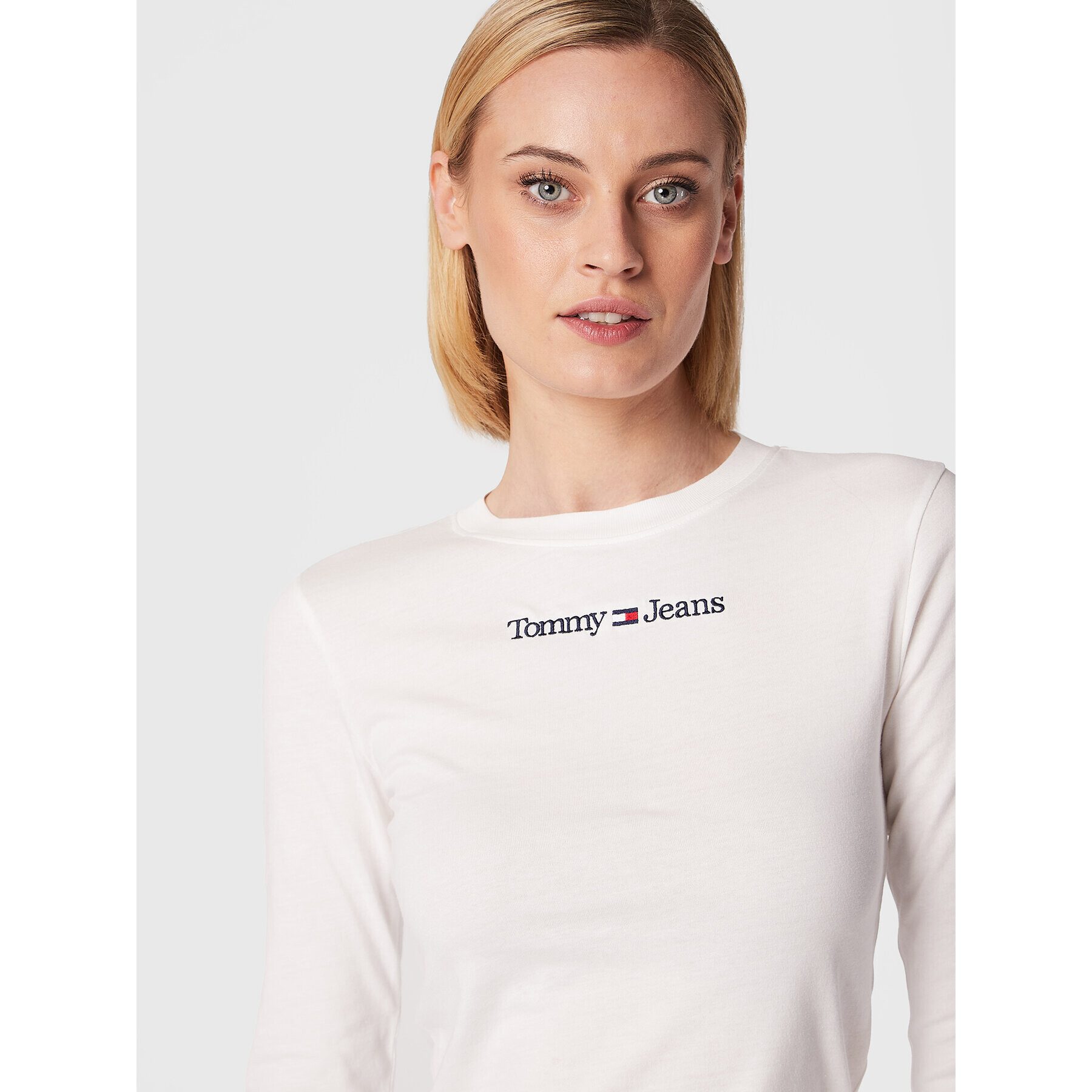 Tommy Jeans Блуза Baby Serif Linear DW0DW14363 Бял Regular Fit - Pepit.bg