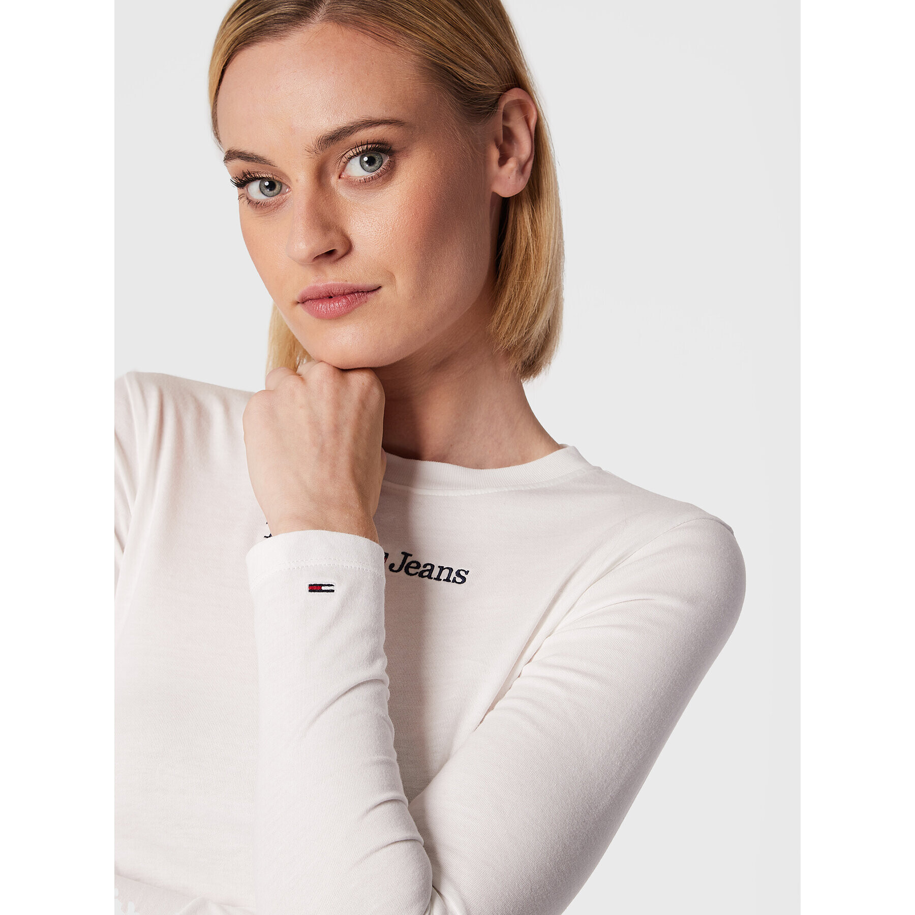 Tommy Jeans Блуза Baby Serif Linear DW0DW14363 Бял Regular Fit - Pepit.bg