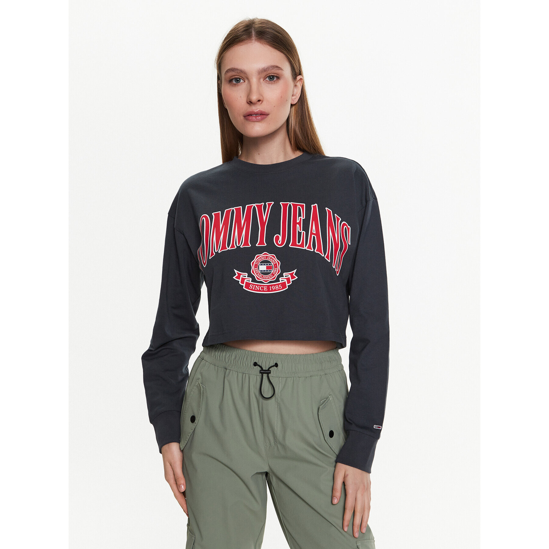 Tommy Jeans Блуза Collegiate DW0DW15575 Сив Cropped Fit - Pepit.bg