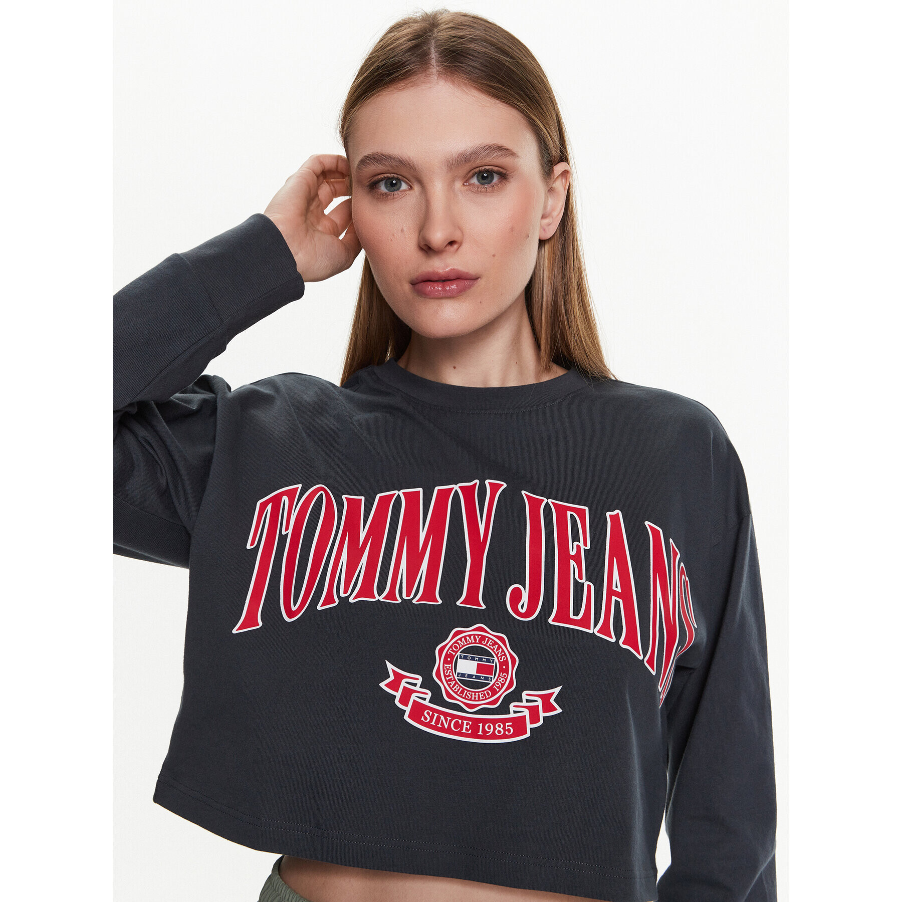 Tommy Jeans Блуза Collegiate DW0DW15575 Сив Cropped Fit - Pepit.bg