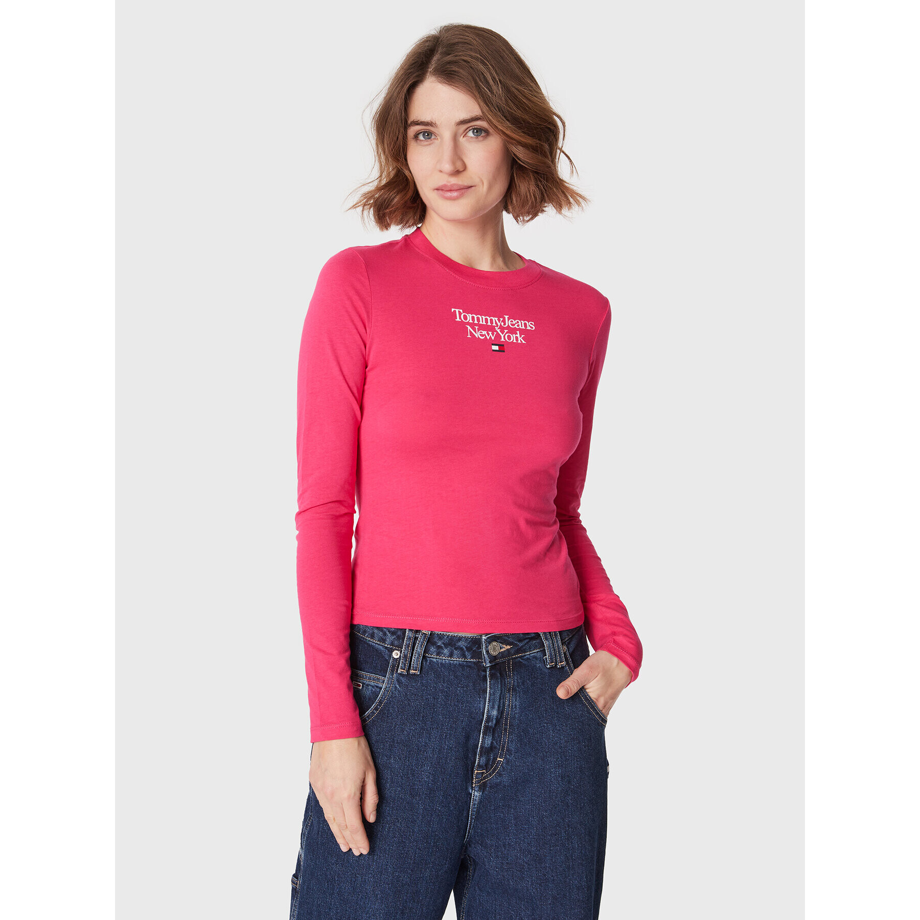 Tommy Jeans Блуза Essential Logo DW0DW14900 Розов Slim Fit - Pepit.bg