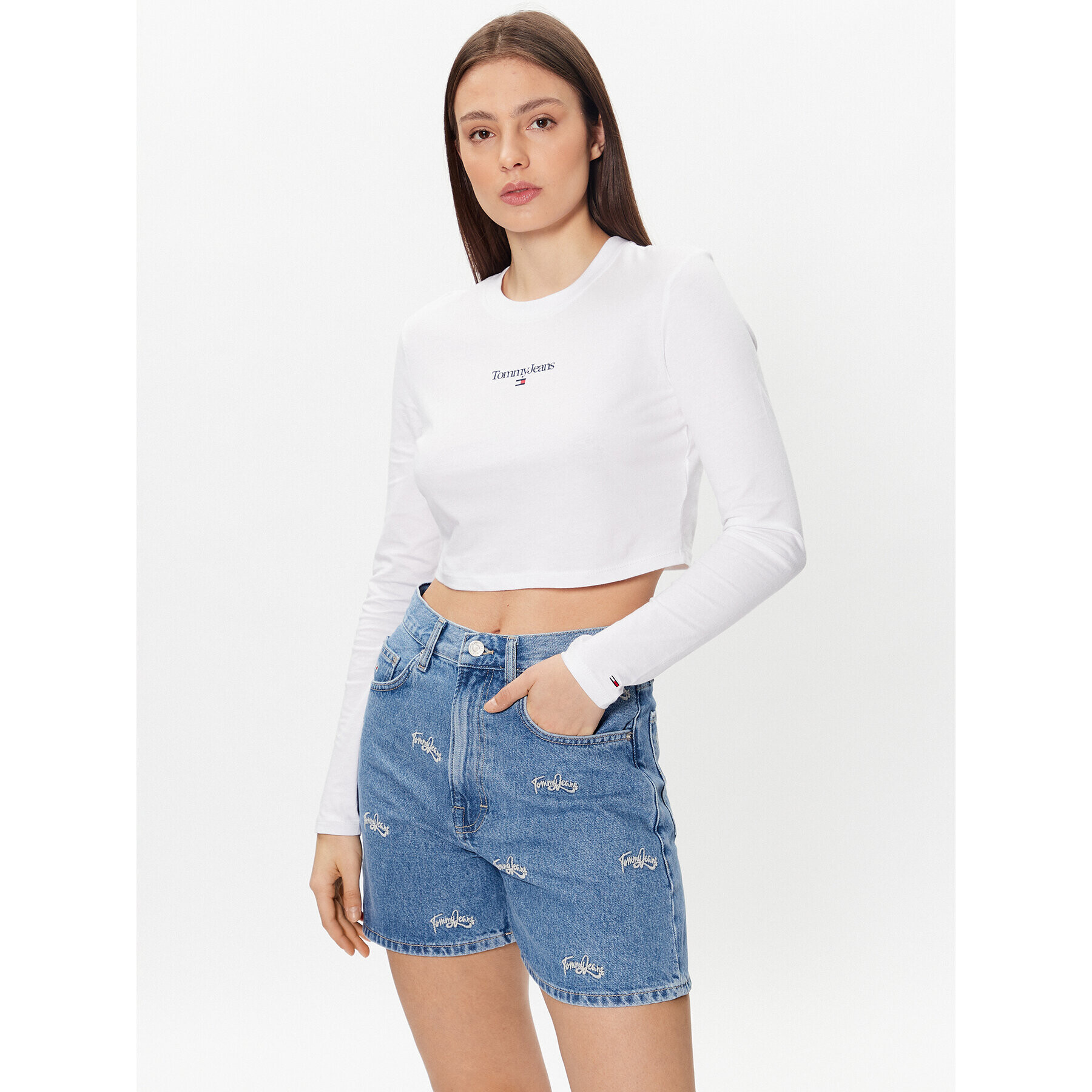 Tommy Jeans Блуза Essential Logo DW0DW15443 Бял Cropped Fit - Pepit.bg