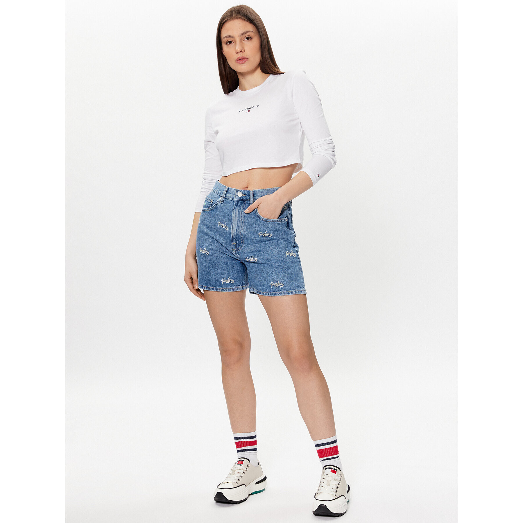 Tommy Jeans Блуза Essential Logo DW0DW15443 Бял Cropped Fit - Pepit.bg