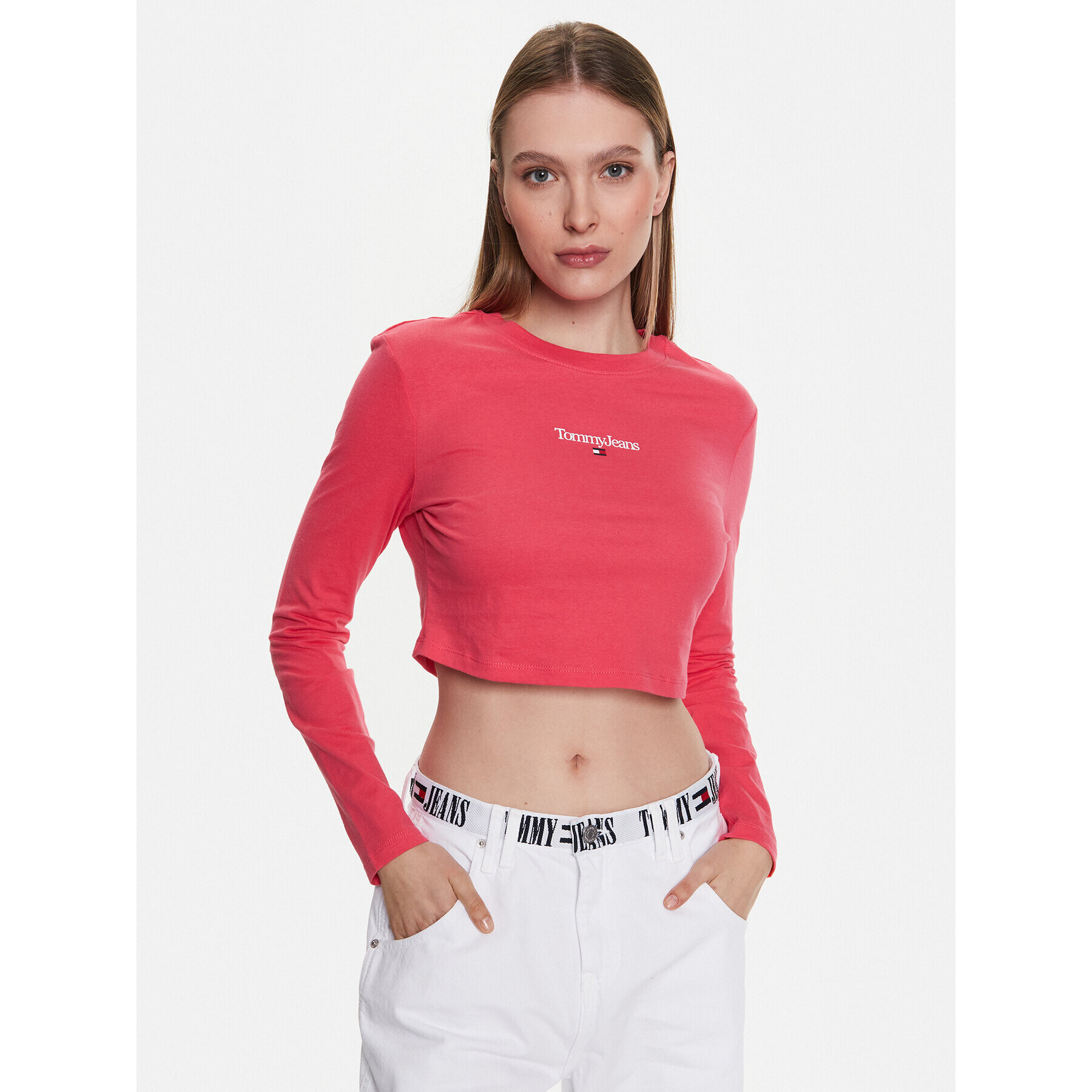 Tommy Jeans Блуза Essential Logo DW0DW15443 Розов Cropped Fit - Pepit.bg