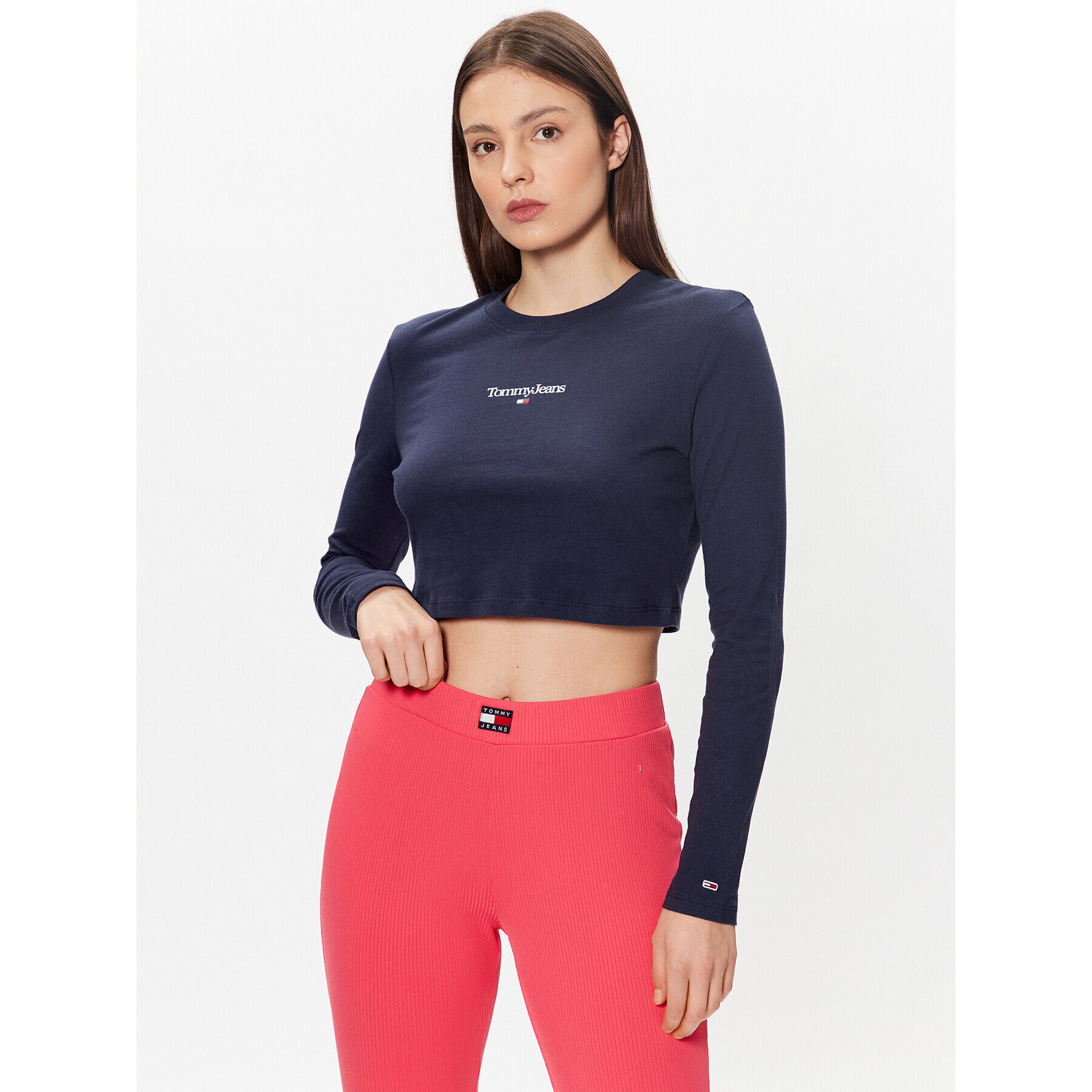 Tommy Jeans Блуза Essential Logo DW0DW15443 Тъмносин Cropped Fit - Pepit.bg