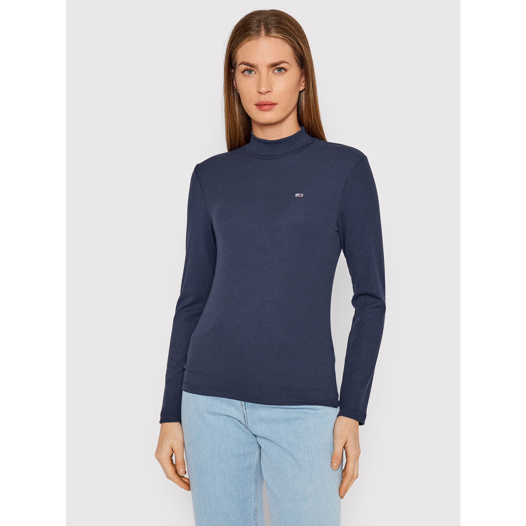 Tommy Jeans Блуза Rib Mock Neck DW0DW12014 Тъмносин Slim Fit - Pepit.bg