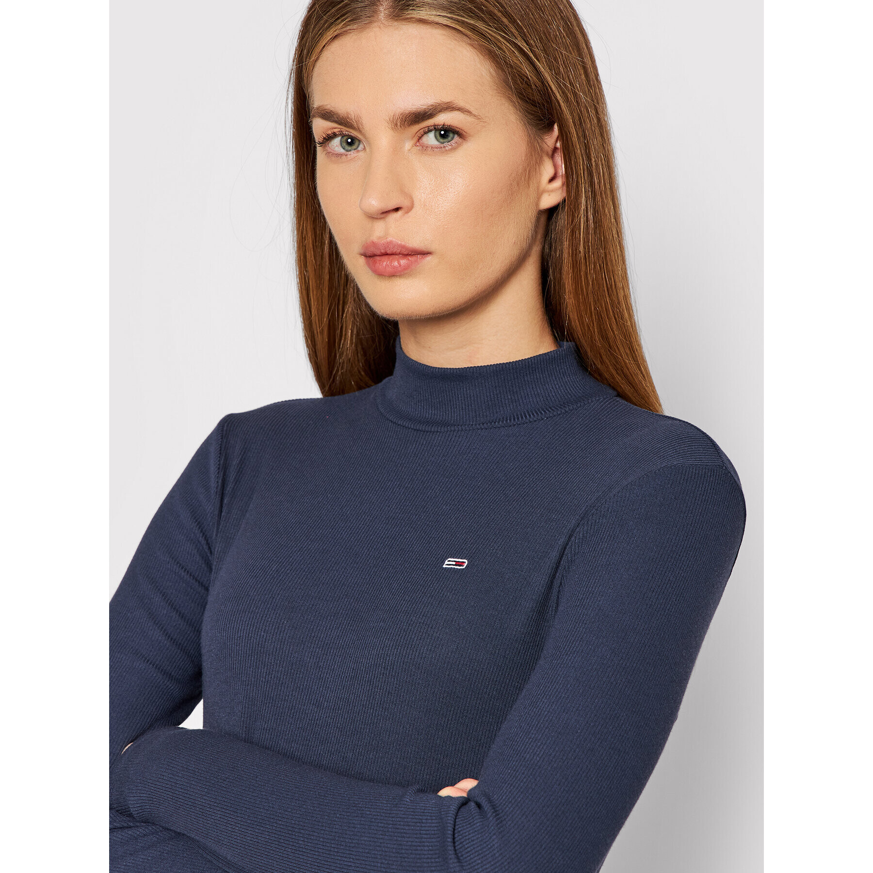 Tommy Jeans Блуза Rib Mock Neck DW0DW12014 Тъмносин Slim Fit - Pepit.bg