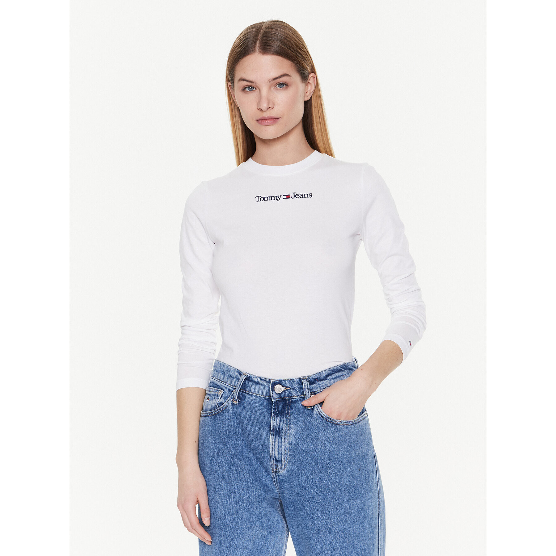 Tommy Jeans Блуза Serif Linear DW0DW14363 Бял Regular Fit - Pepit.bg