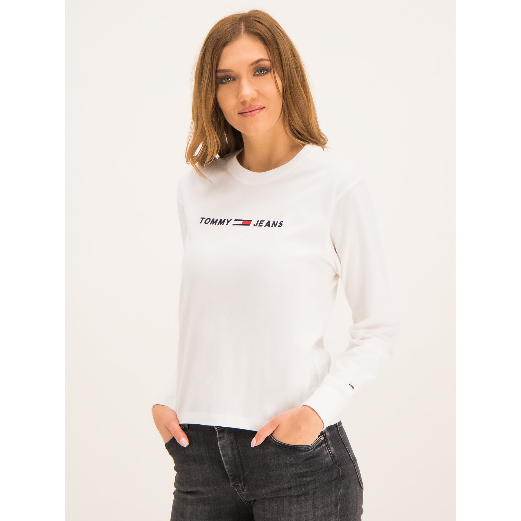 Tommy Jeans Блуза Tjw Clean Linear Logo DW0DW07418 Бял Regular Fit - Pepit.bg