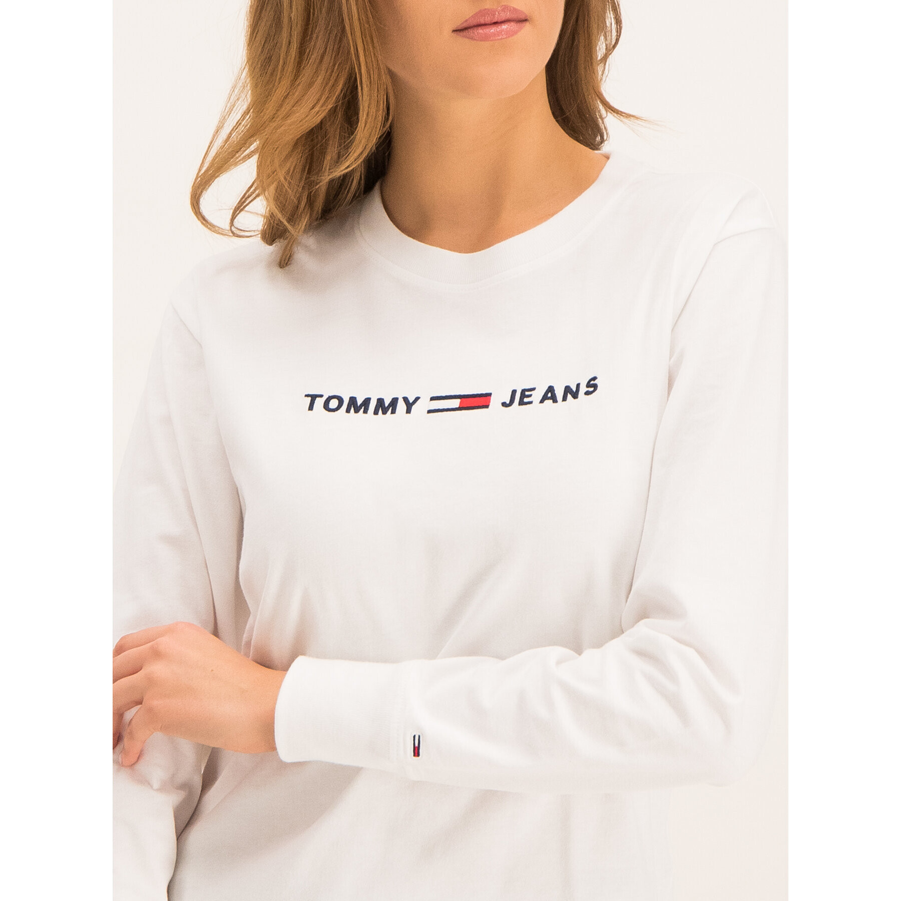 Tommy Jeans Блуза Tjw Clean Linear Logo DW0DW07418 Бял Regular Fit - Pepit.bg