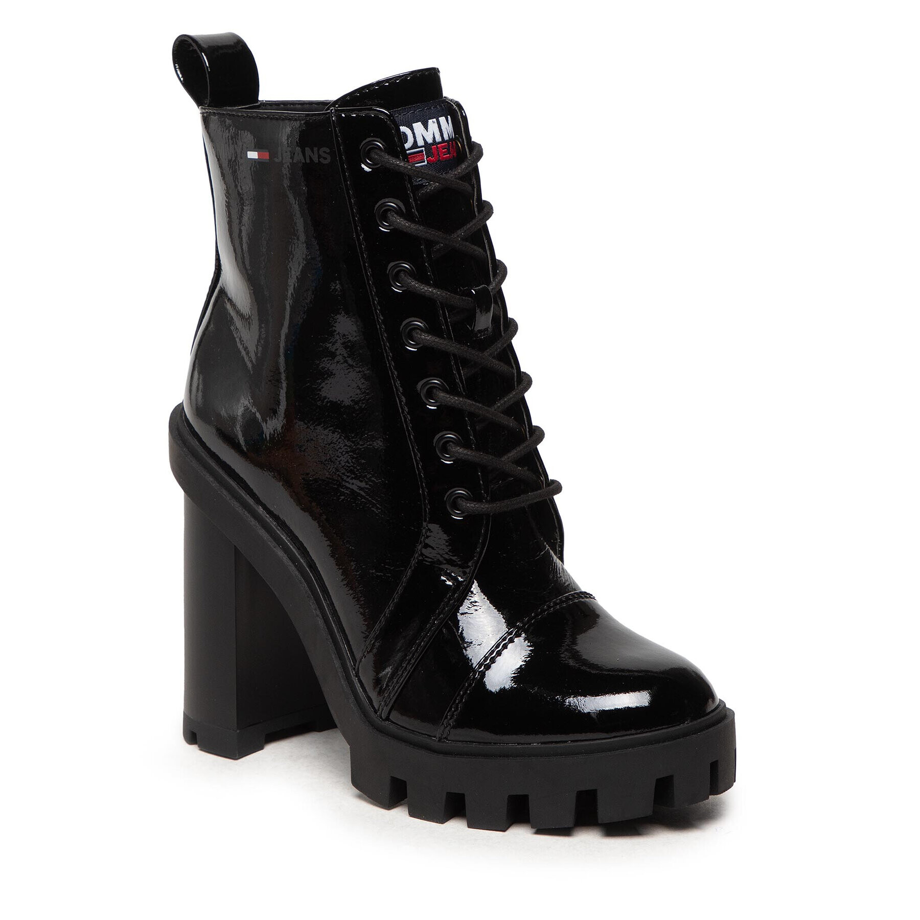 Tommy Jeans Боти Patent Lace Up High Heel Boot EN0EN01545 Черен - Pepit.bg