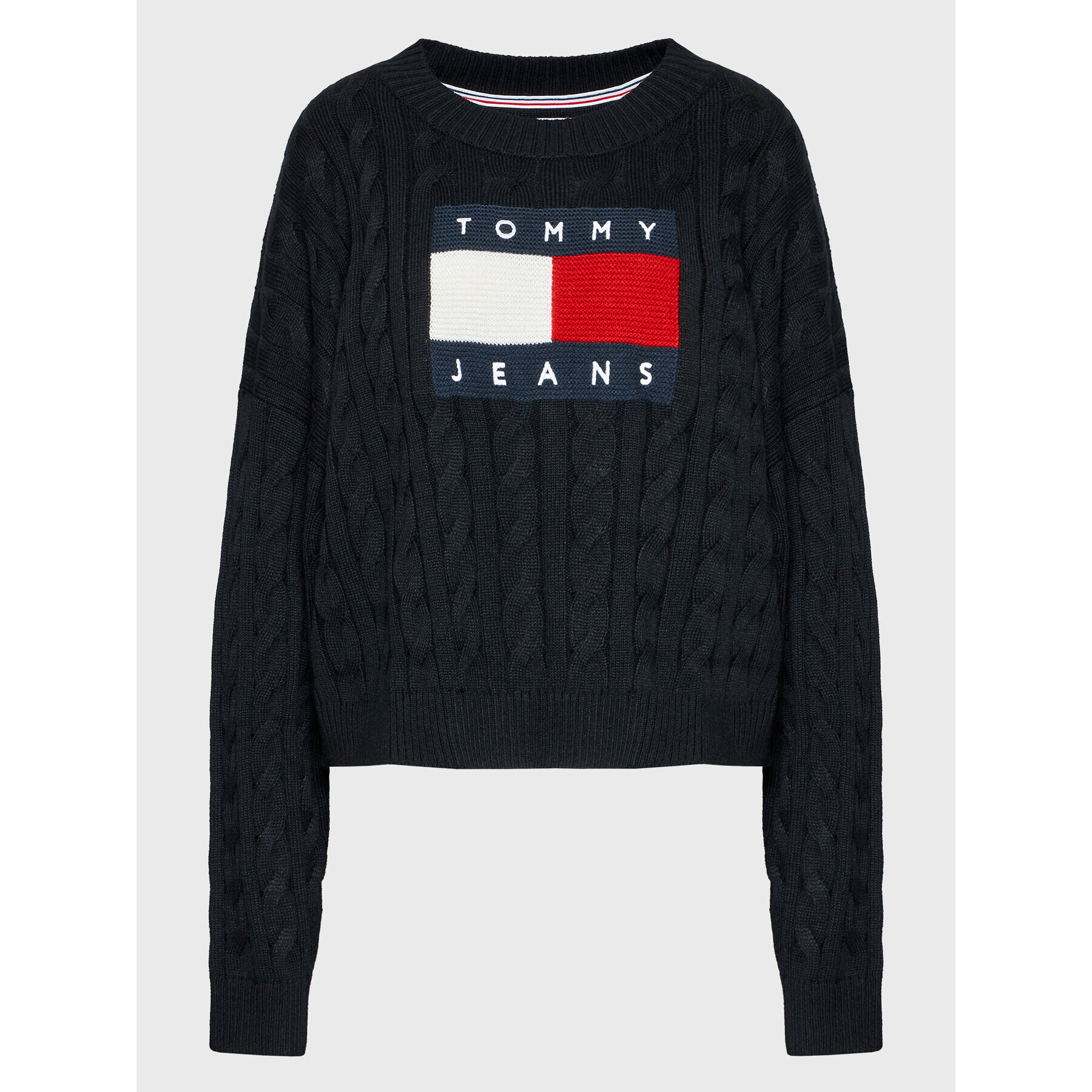 Tommy Jeans Curve Пуловер Center Flag DW0DW14569 Черен Boxy Fit - Pepit.bg