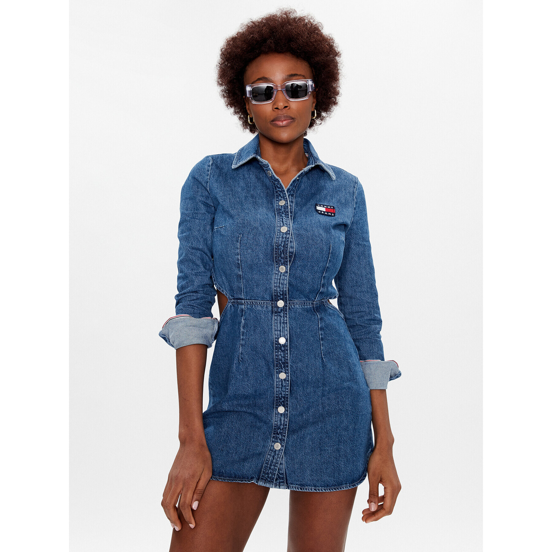 Tommy Jeans Дънкова рокля Cut Out Fitted DW0DW15013 Син Regular Fit - Pepit.bg