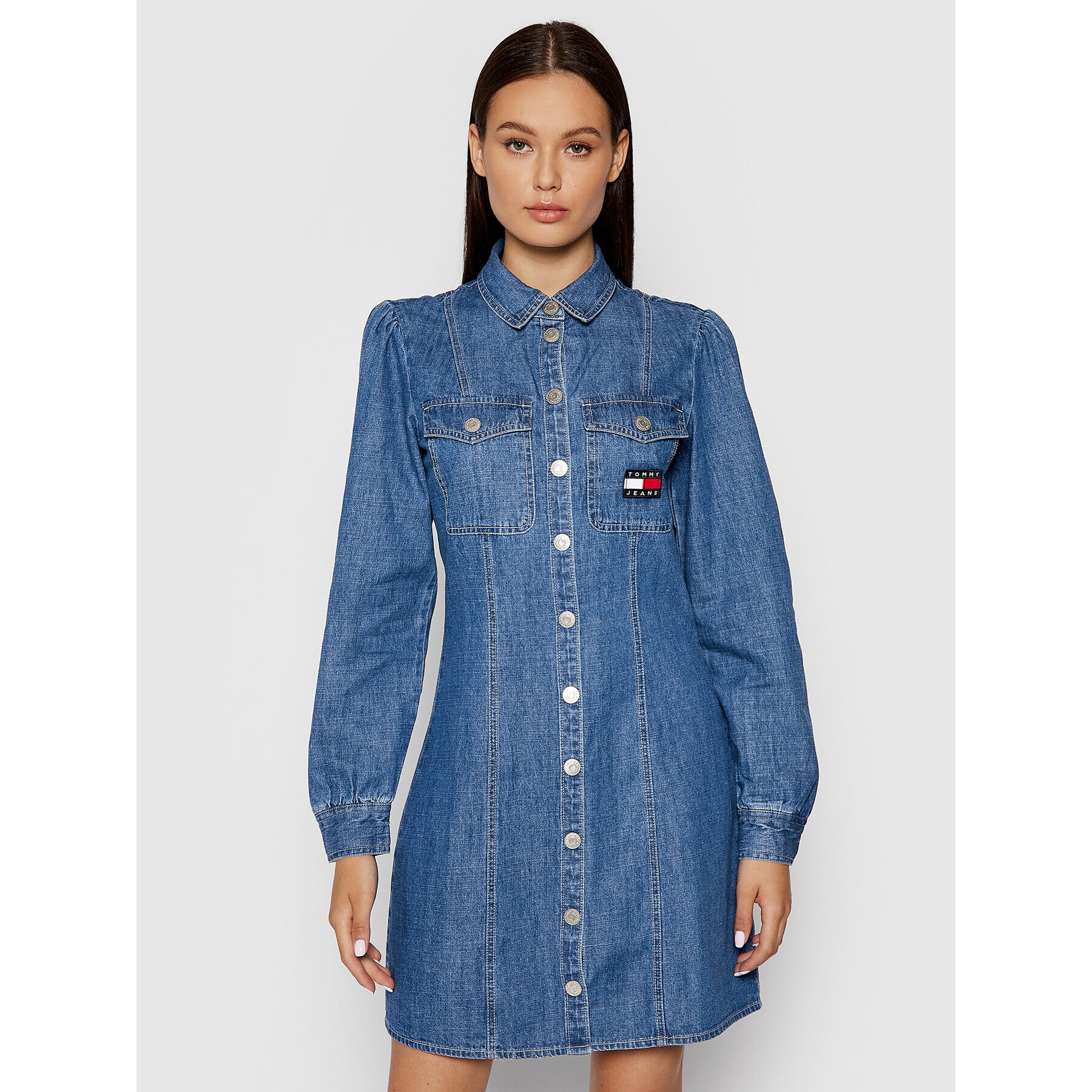 Tommy Jeans Дънкова рокля Chambray DW0DW09361 Син Regular Fit - Pepit.bg
