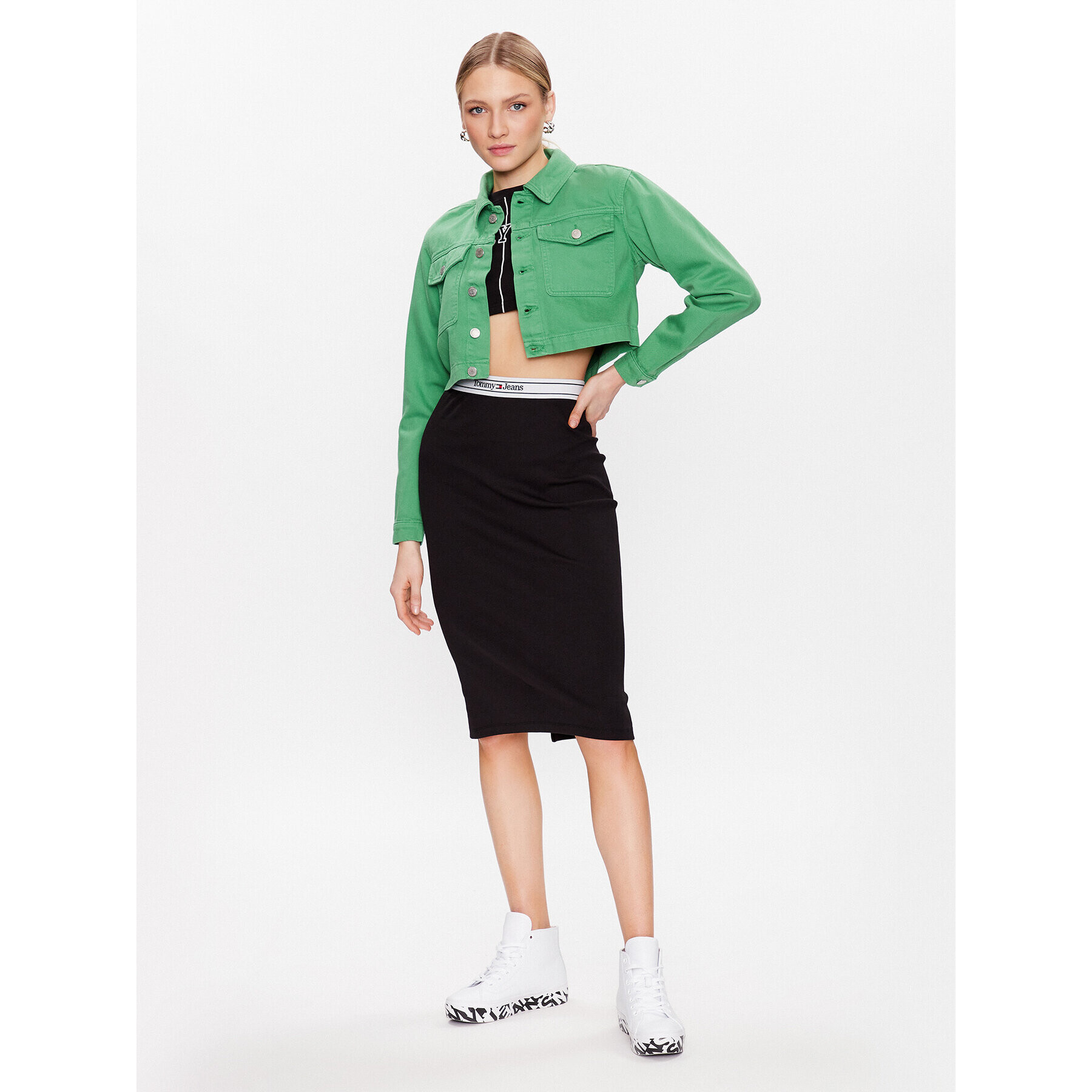 Tommy Jeans Дънково яке DW0DW15666 Зелен Cropped Fit - Pepit.bg