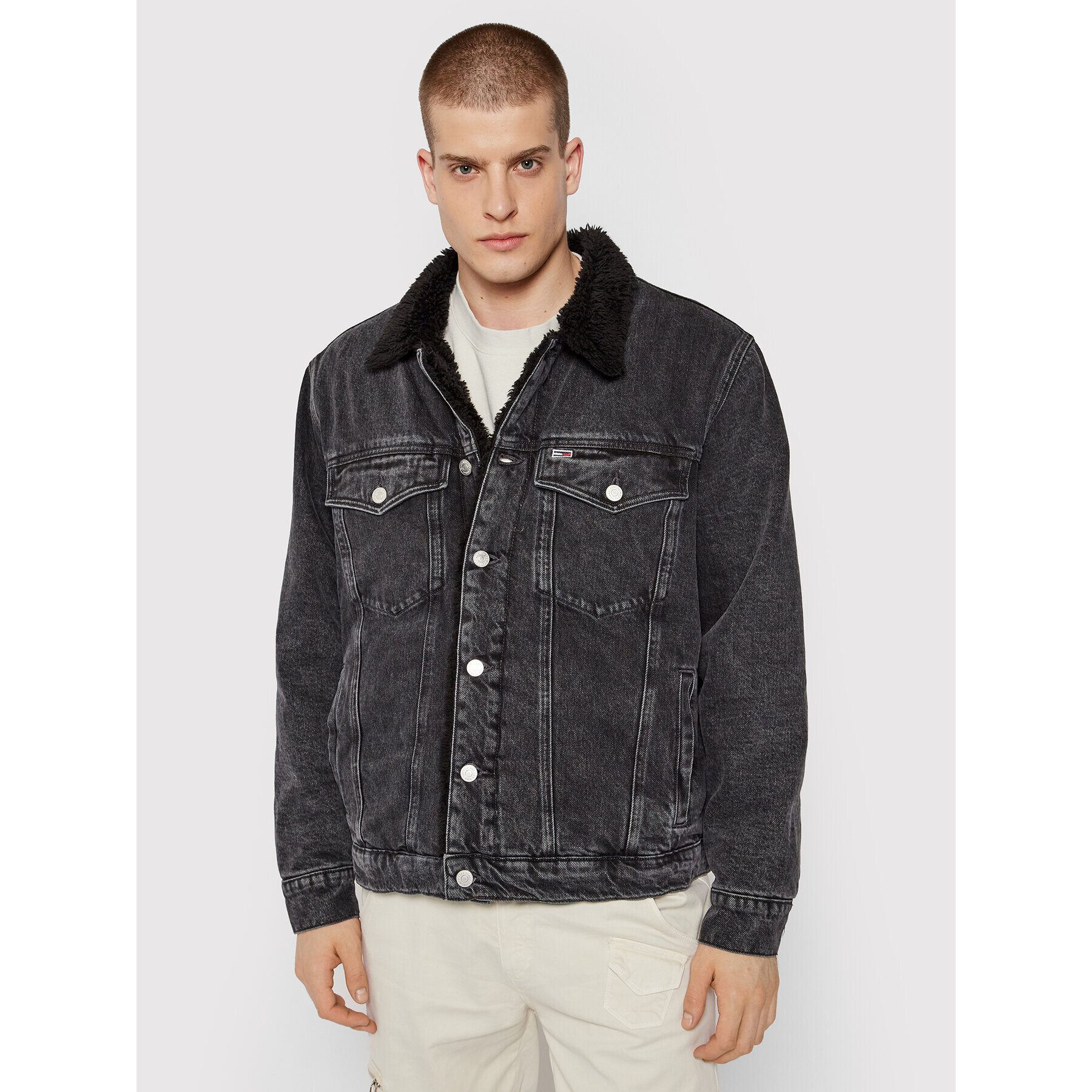 Tommy Jeans Дънково яке Sherpa DM0DM11569 Черен Oversize - Pepit.bg