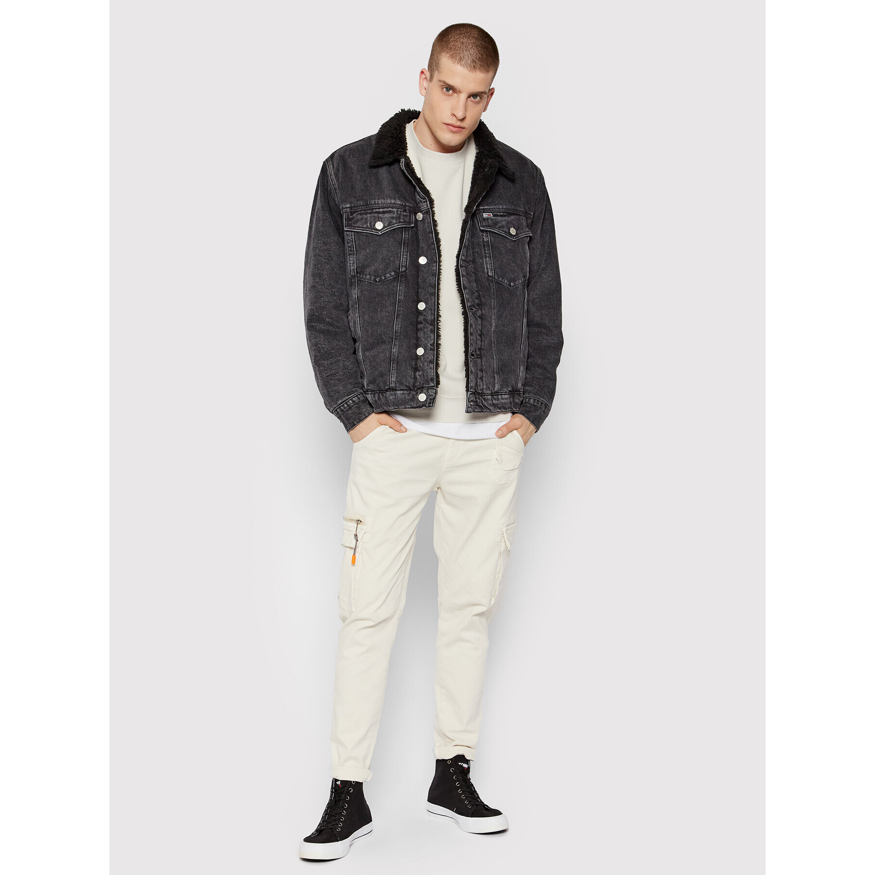 Tommy Jeans Дънково яке Sherpa DM0DM11569 Черен Oversize - Pepit.bg