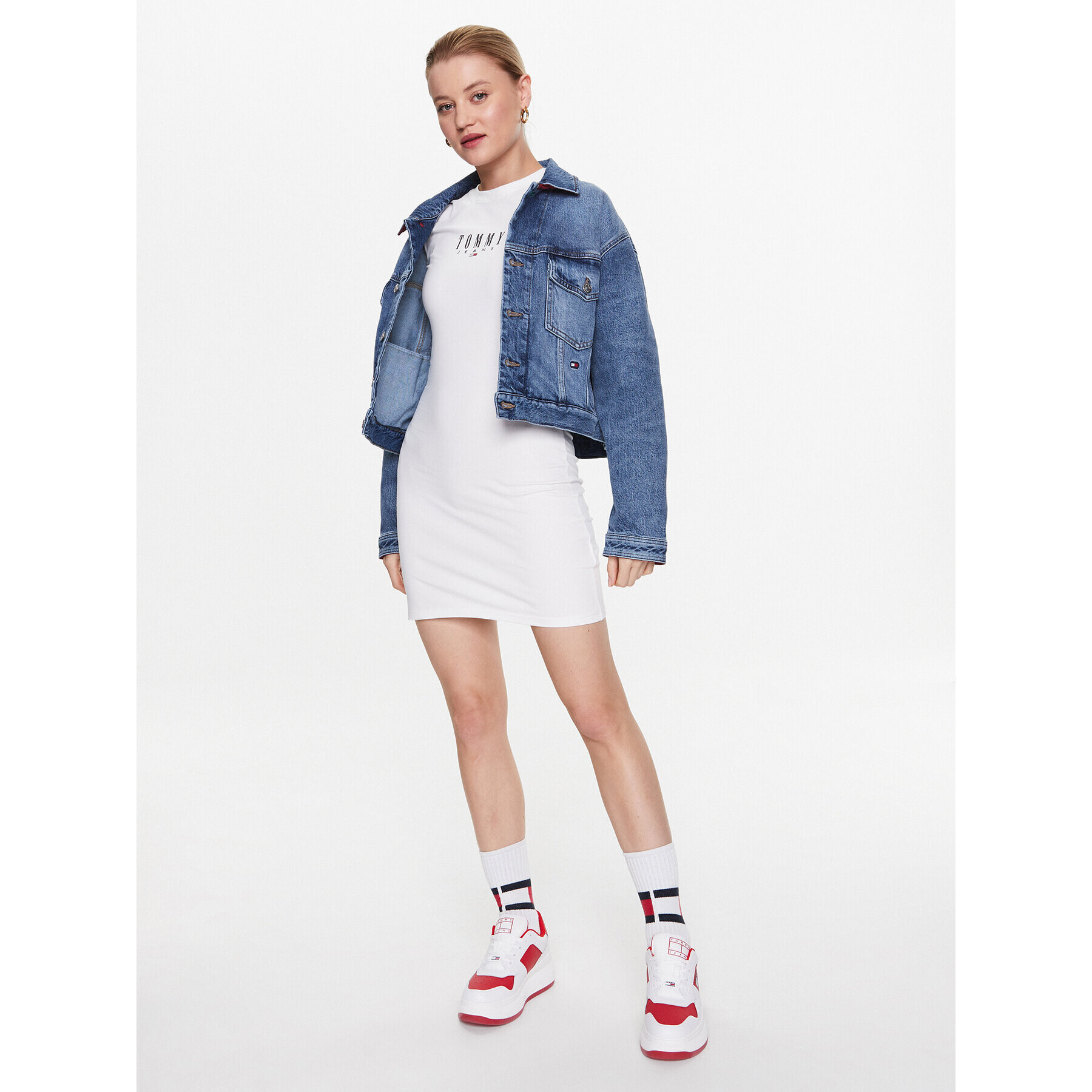 Tommy Jeans Ежедневна рокля Lala 2 DW0DW15357 Бял Slim Fit - Pepit.bg