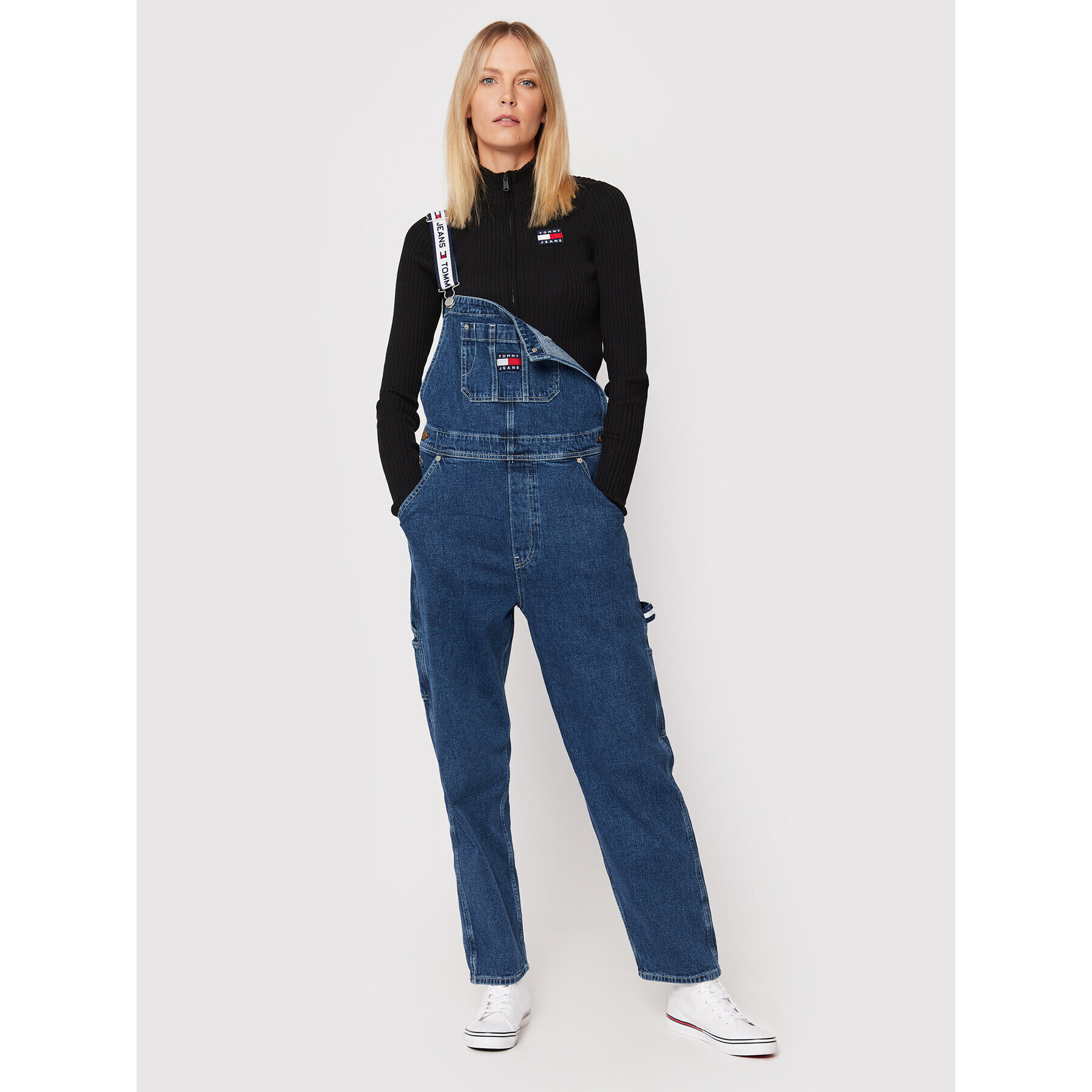 Tommy Jeans Гащеризон с презрамки Tjw Denim Dungaree DW0DW13411 Тъмносин Relaxed Fit - Pepit.bg