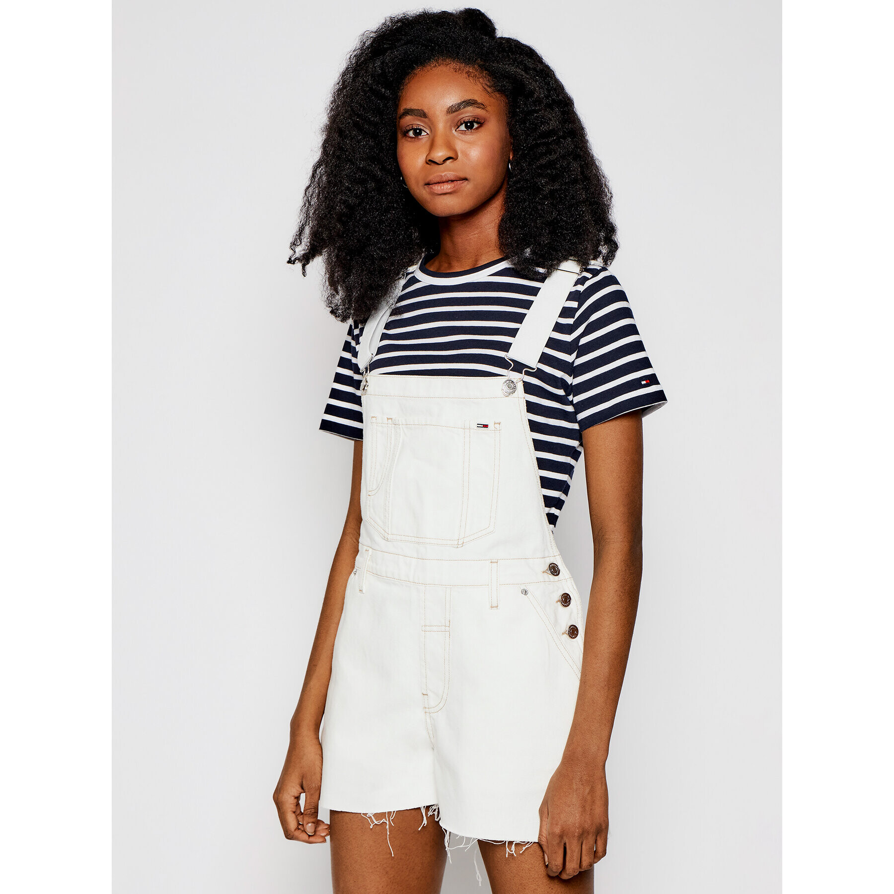 Tommy Jeans Гащеризон с презрамки Dungaree DW0DW10109 Бял Oversize - Pepit.bg