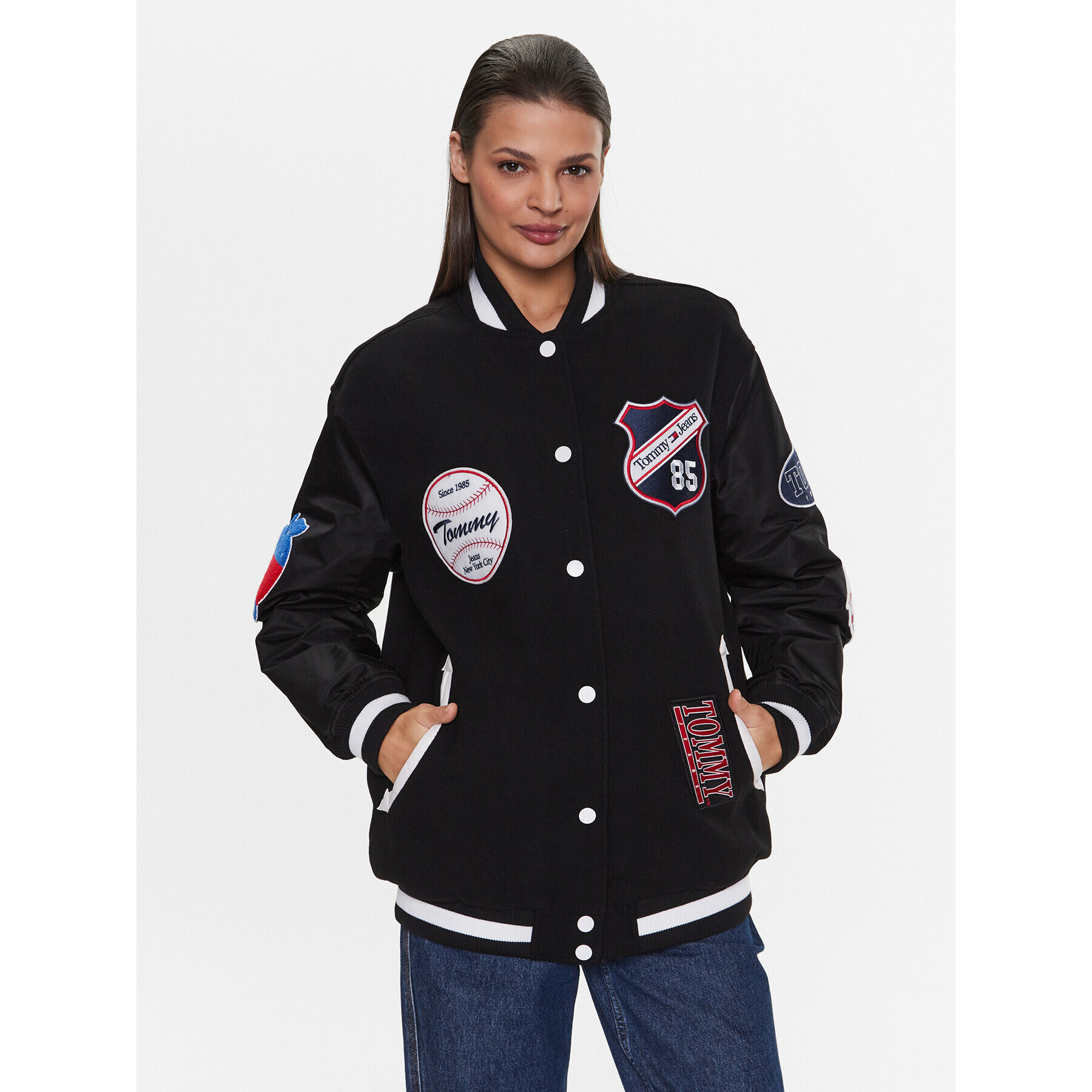 Tommy Jeans Яке бомбър Letterman DW0DW14940 Черен Oversize - Pepit.bg