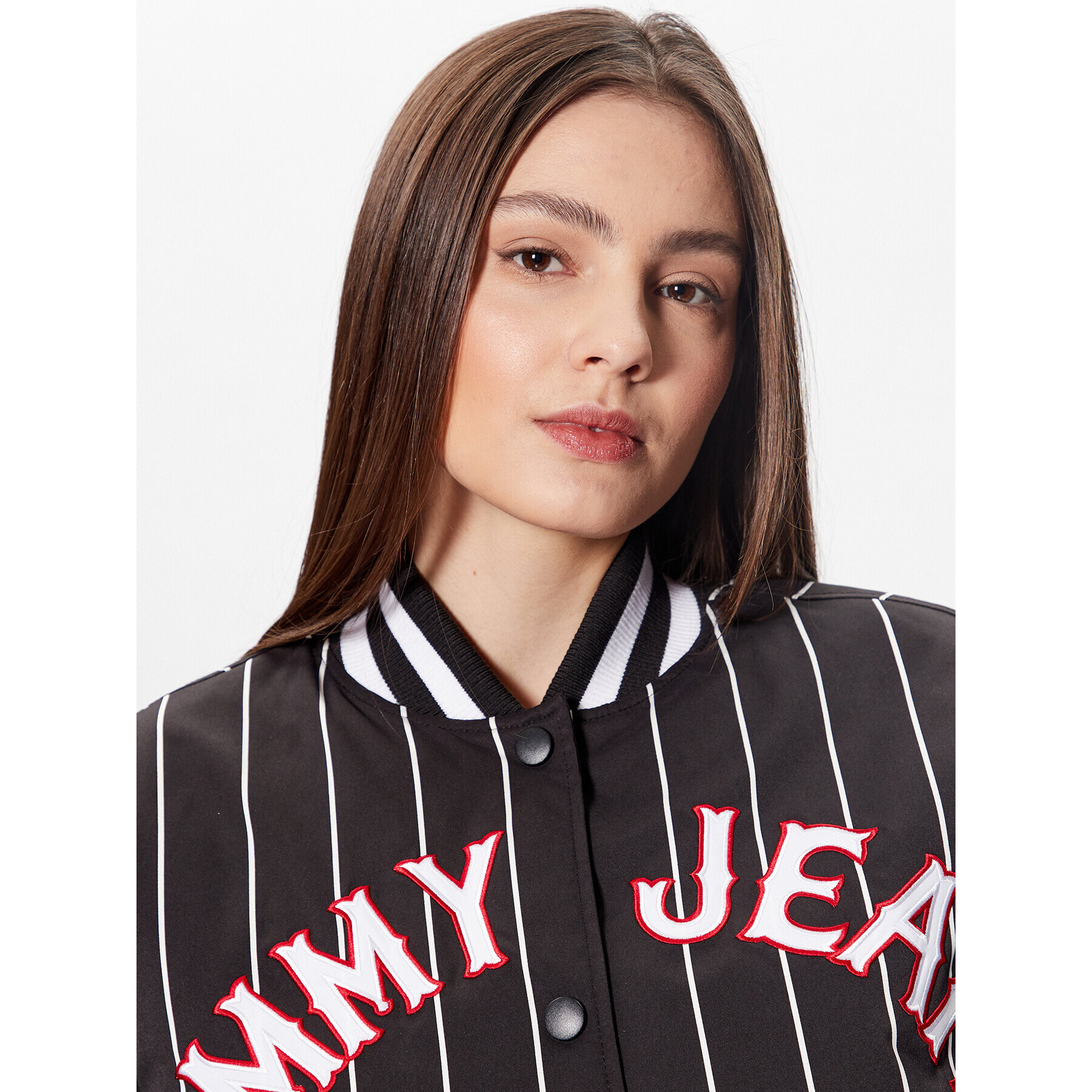 Tommy Jeans Яке бомбър Pinstripe Letterman DW0DW15336 Черен Relaxed Fit - Pepit.bg