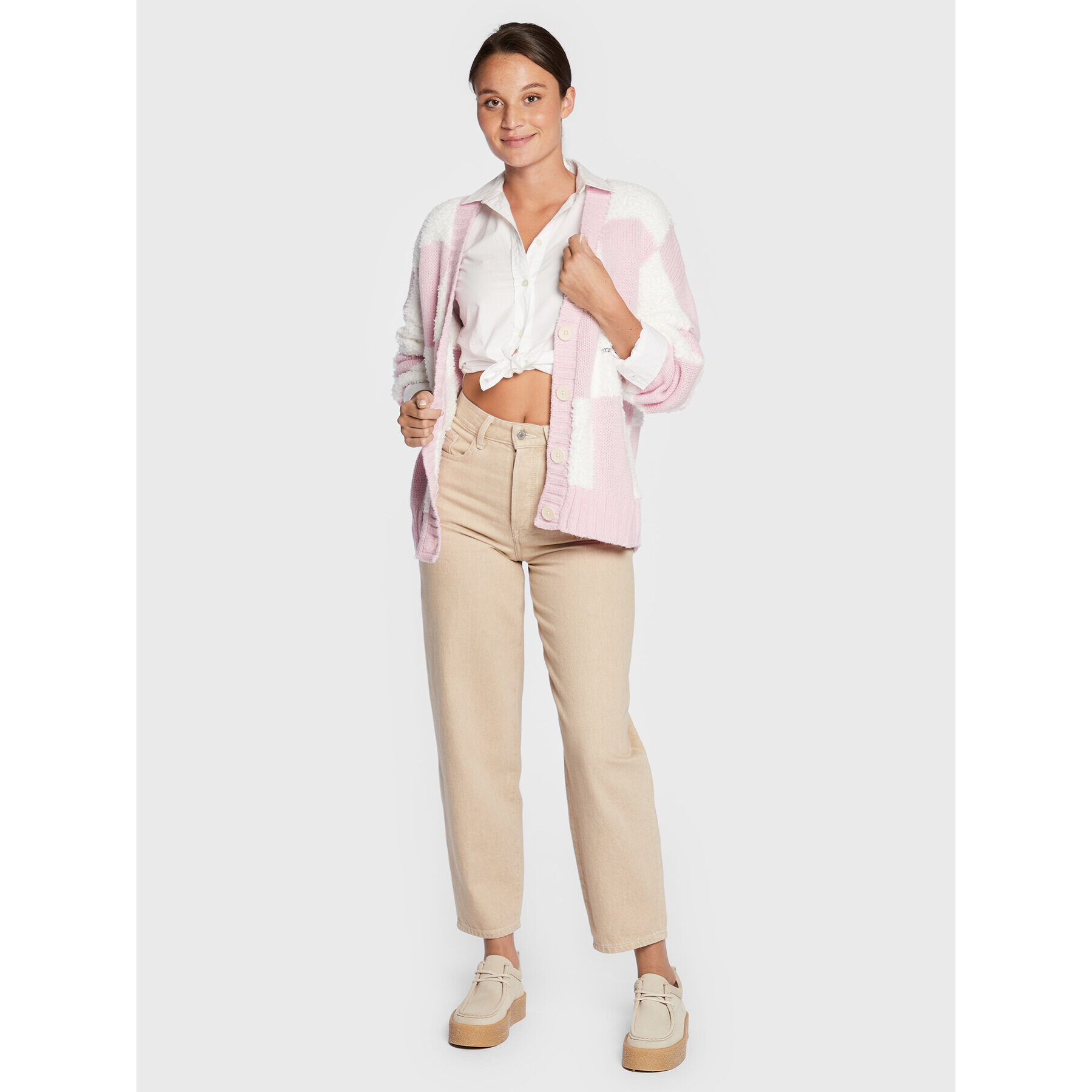Tommy Jeans Кардиган Checker DW0DW14318 Розов Oversize - Pepit.bg