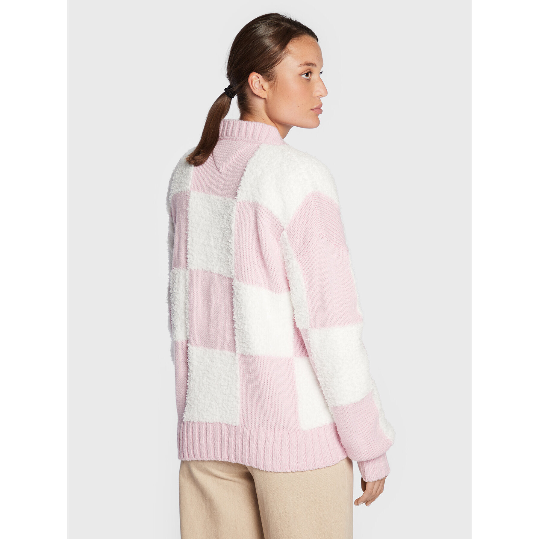 Tommy Jeans Кардиган Checker DW0DW14318 Розов Oversize - Pepit.bg