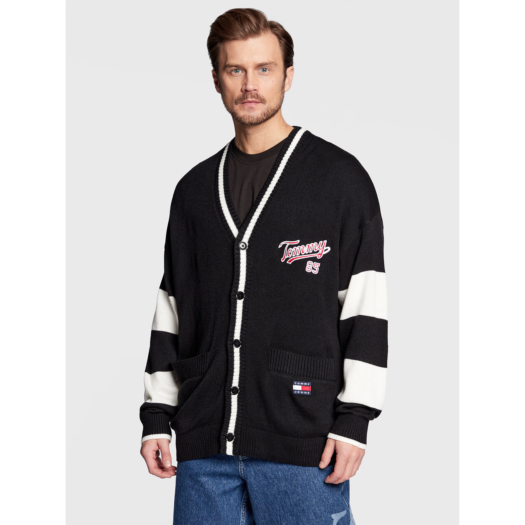 Tommy Jeans Кардиган College DM0DM15769 Черен Oversize - Pepit.bg